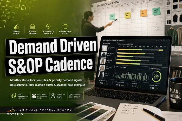 S&OP for small apparel brands: a demand‑driven monthly cadence, slot‑allocation rules and worked seasonal drop examples