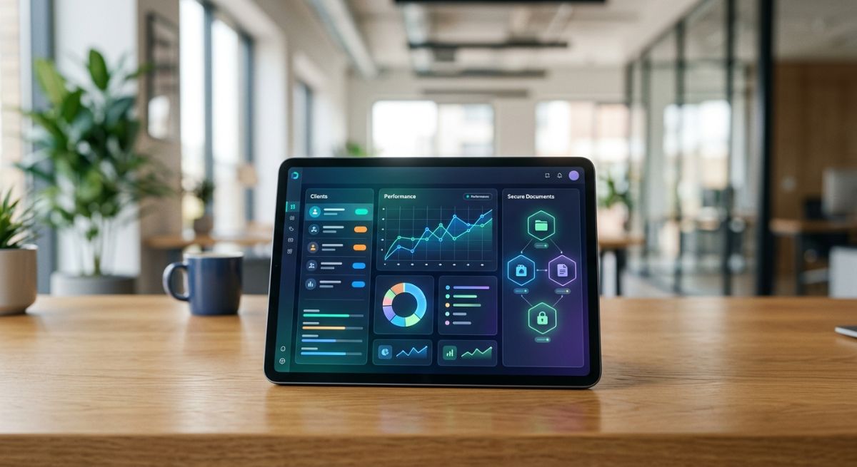 Sleek client portal dashboard created through custom web app development.