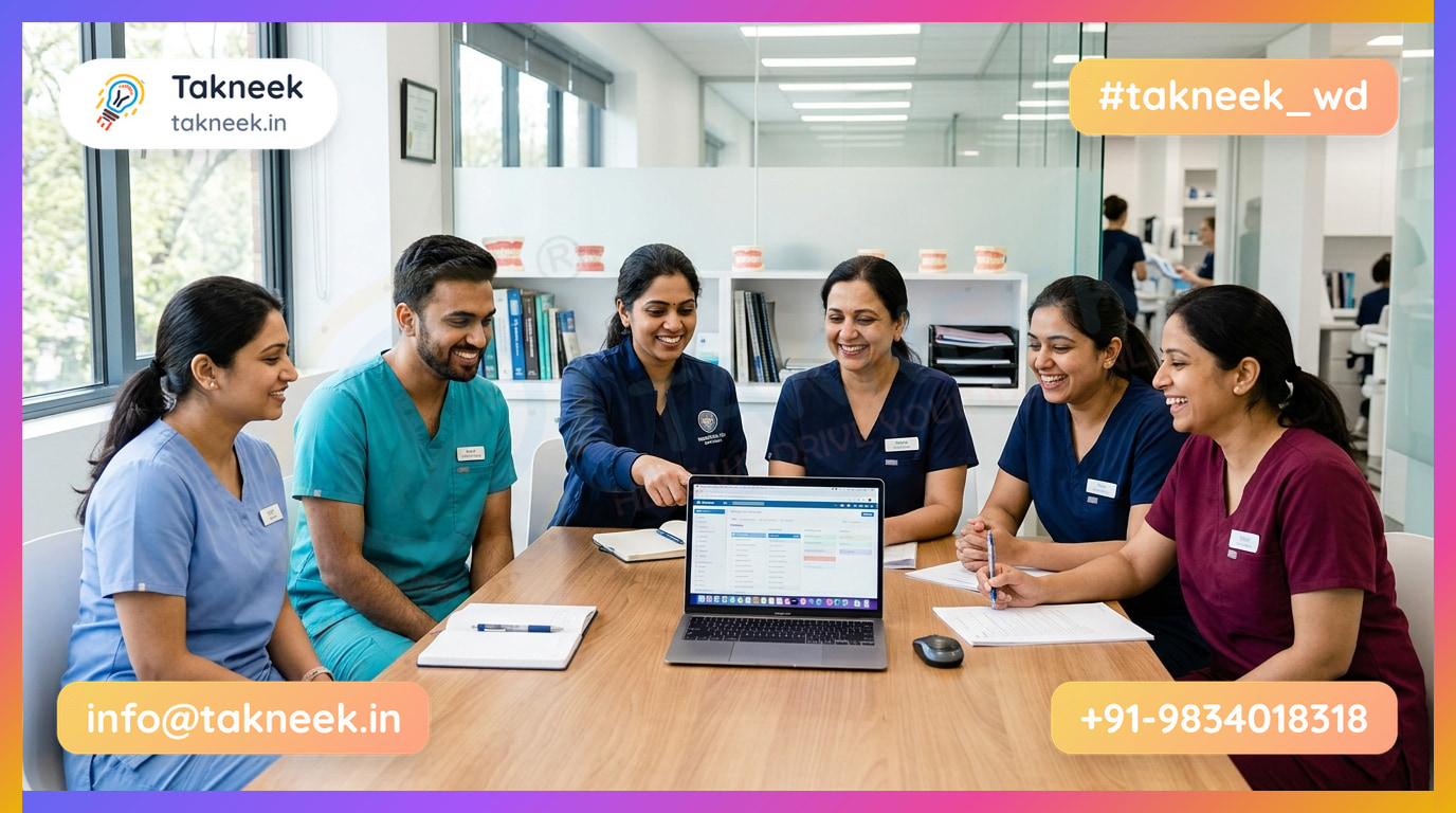 Dental clinic staff participating in an easy software onboarding session in Bhopal.