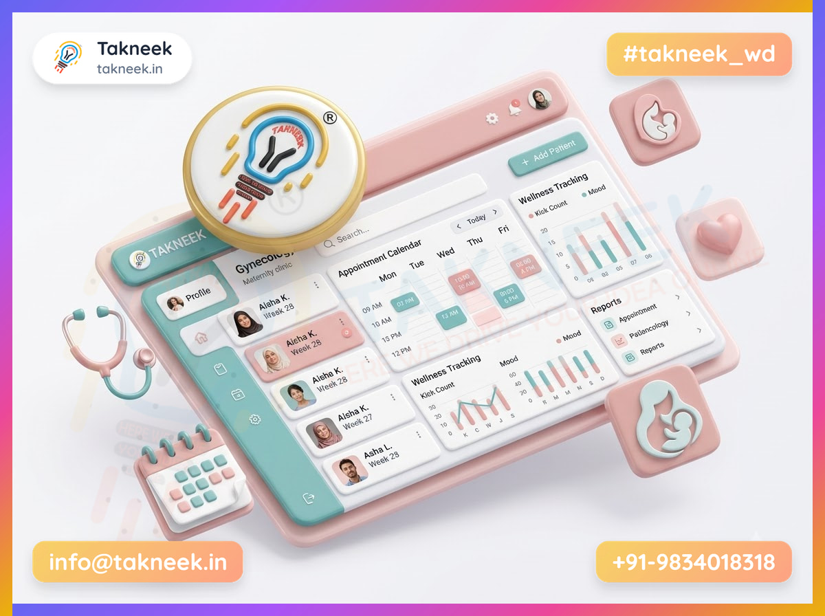 Gynecology OS clinic software screen for antenatal care and patient records