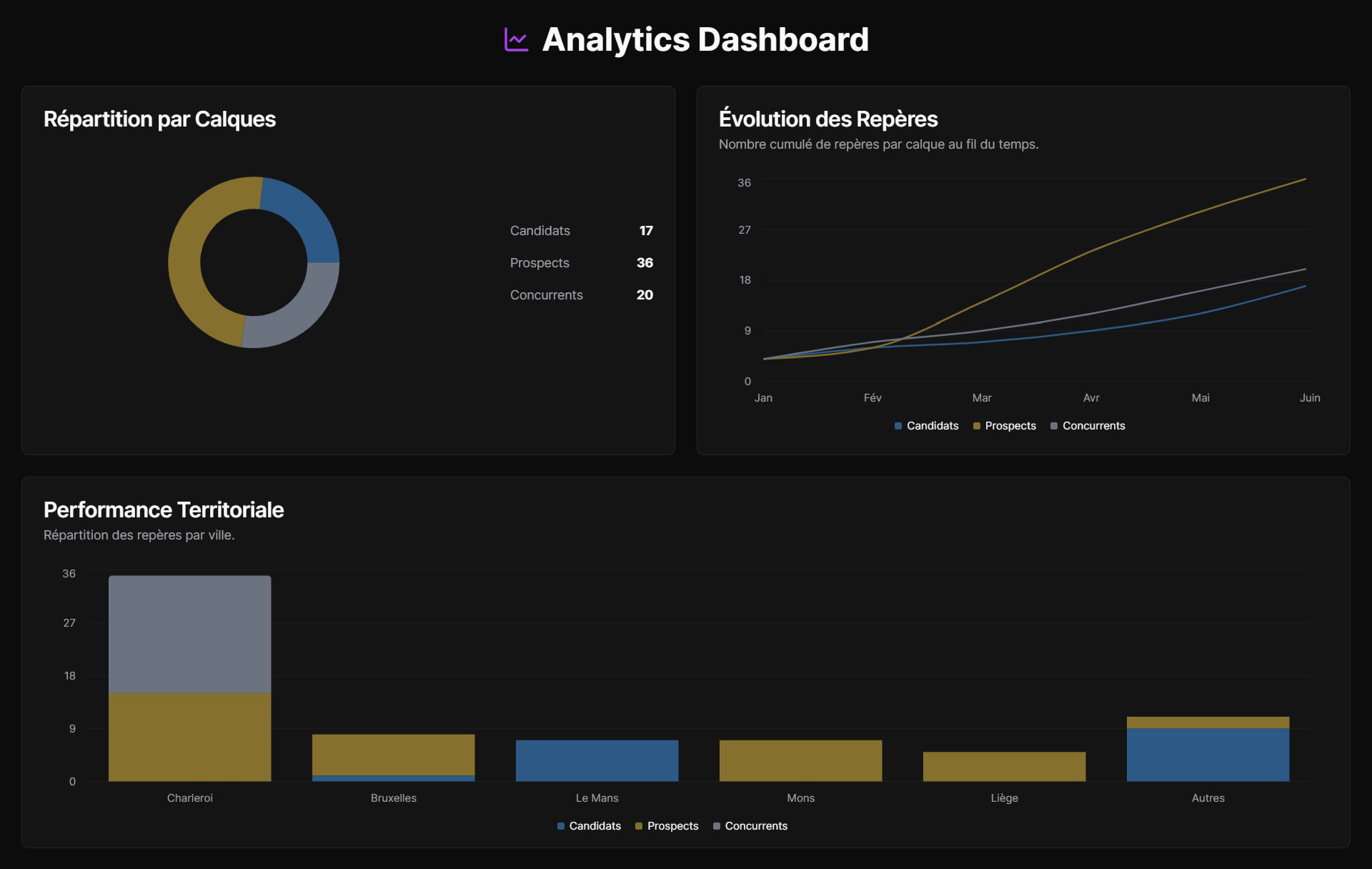 Aperçu du dashboard de DataMapper montrant des graphiques et des statistiques