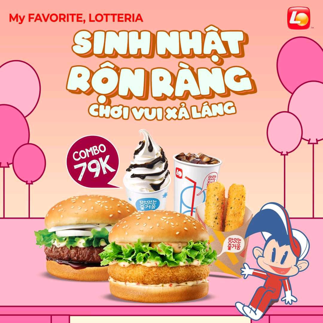 Bé không thèm ăn cơm
Bé không thèm ăn bánh
Bé chỉ chọn tổ chức sinh nhật tại #Lotteria 😍🍗😍
👉 Loy party 79K: Gà rán + Khoai tây chiên (M) + Kem cây + Pepsi
👉 Lod