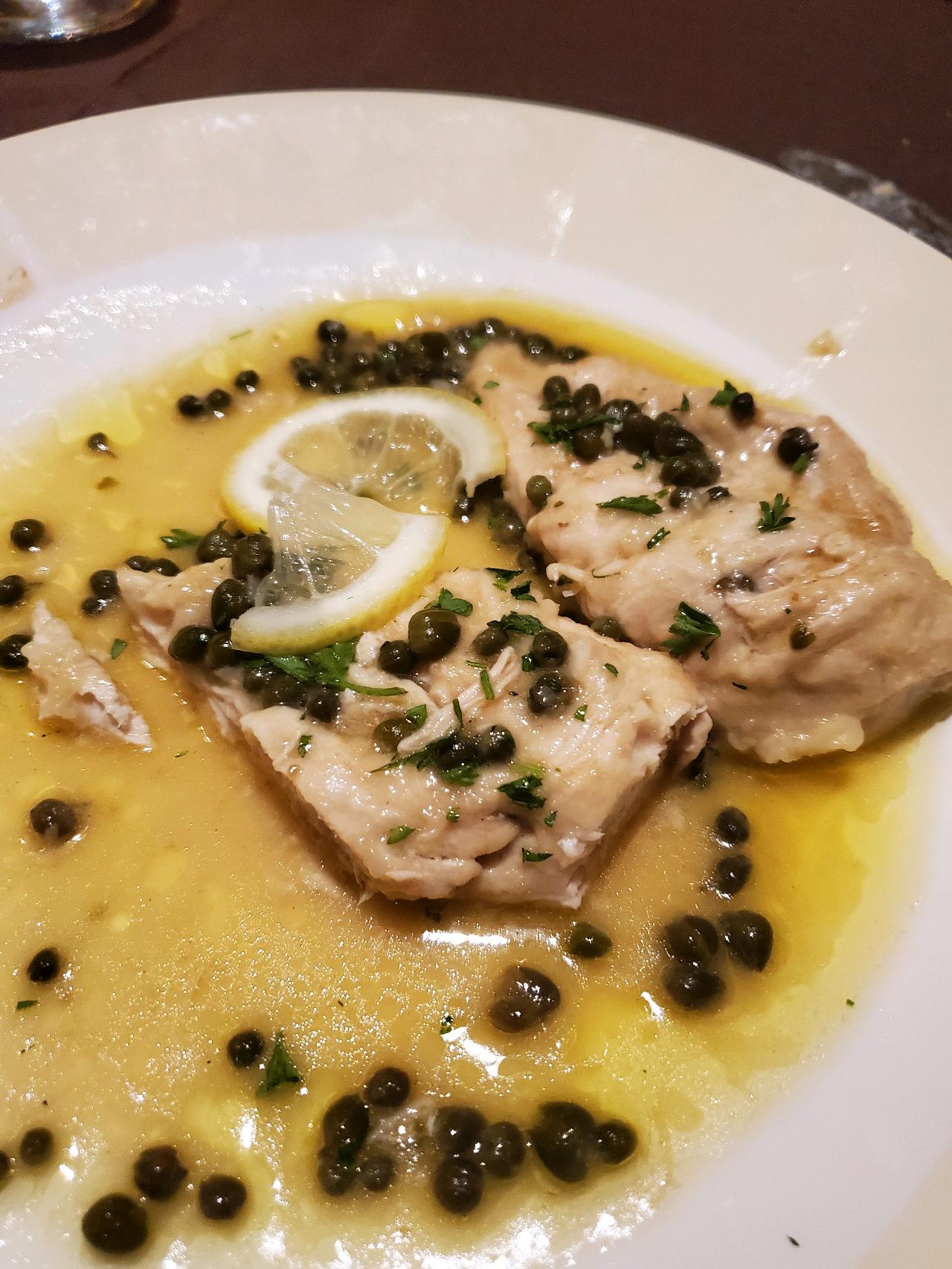 chicken picatta with a side of pasta. For Desseet was Tiramisu.  