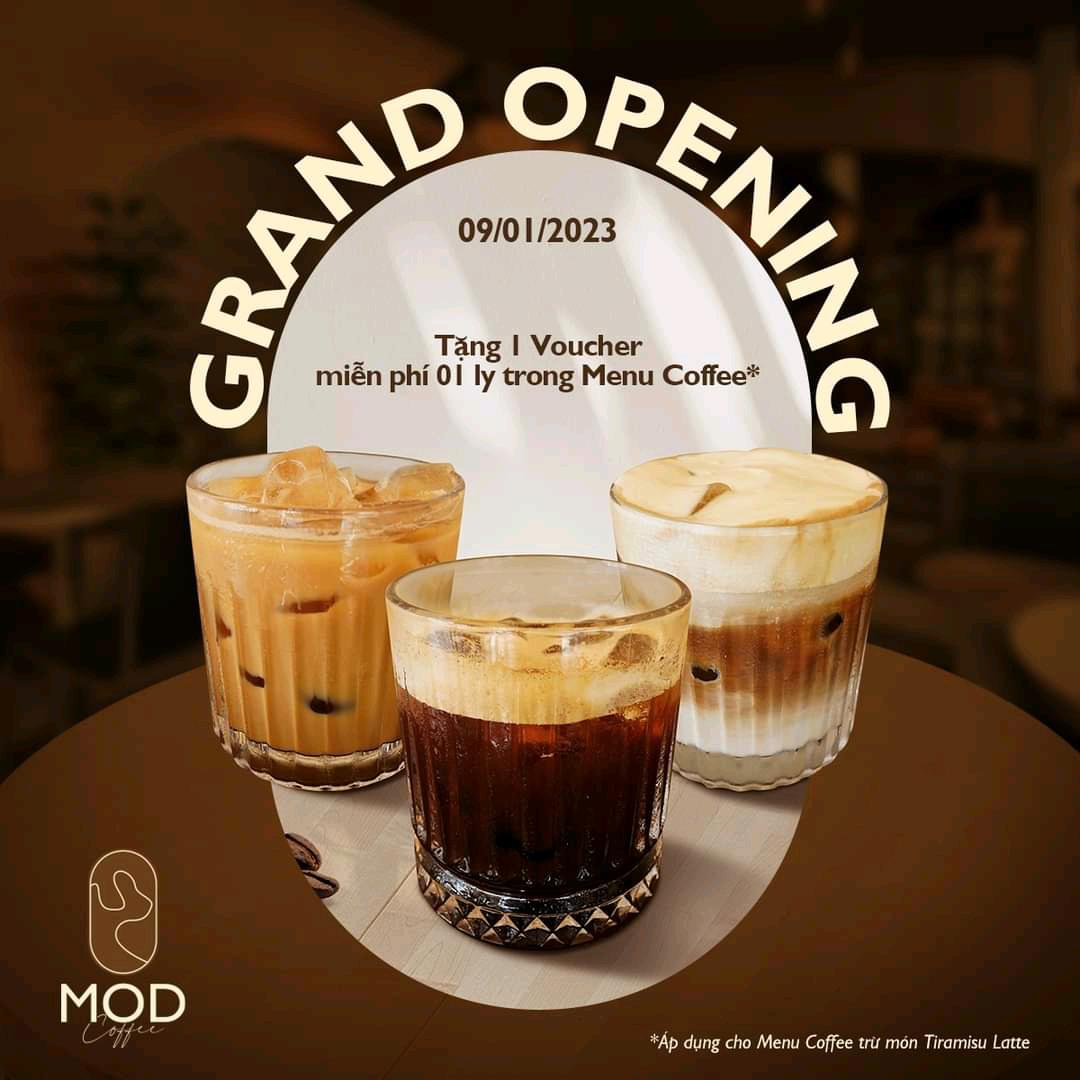 TẶNG VOUCHER GRAND OPENING MOD COFFEE
Nhà #MOD đã chính thức mở cửa rồi đây. MOD đã chuẩn bị chương trình đặc biệt dành tặng cho các bạn ghé thăm nhà MOD đó!