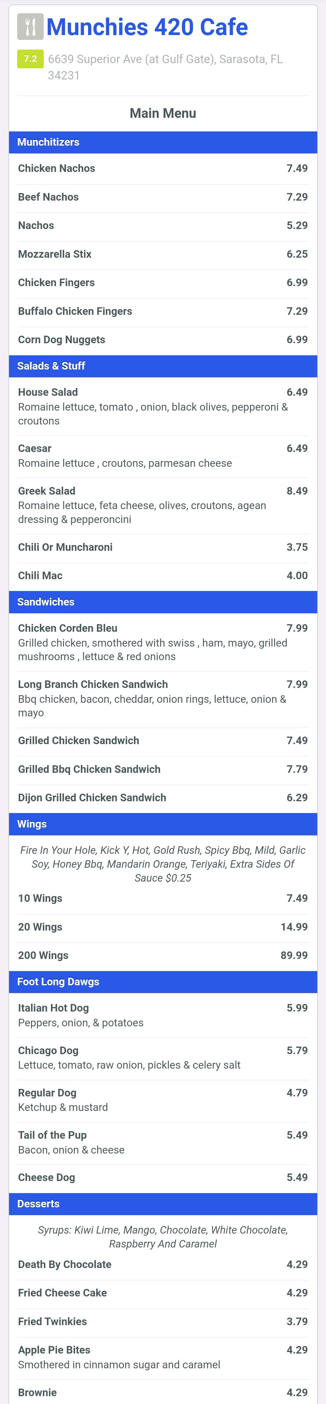 "Voted Best Sarasota Restaurant in January 2023 "  munchies 420 cafe in sarasota #florida #photos #location #address #420Cafe #menu 