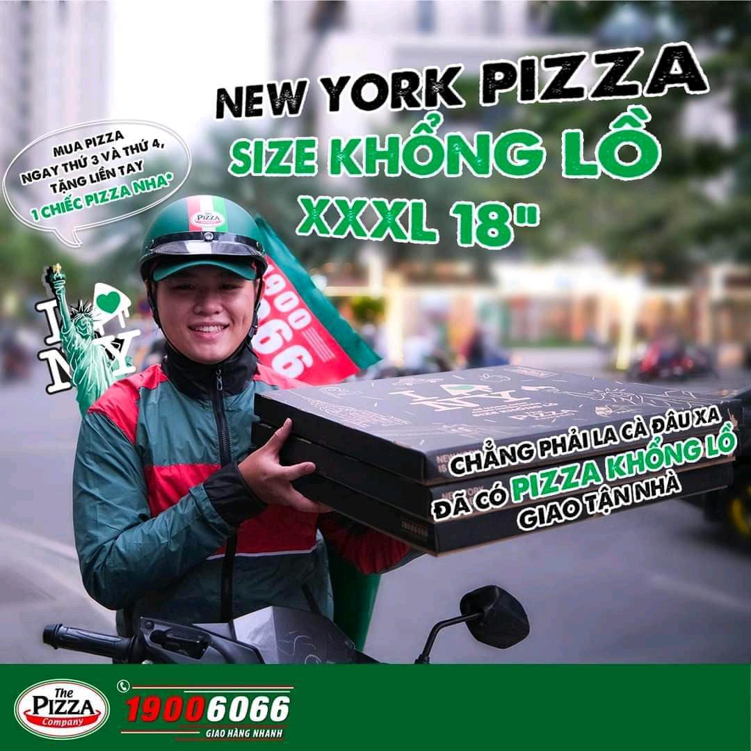 pizza hut knockoff pizza company knocking off new york city style pizza XXXL 18' in TPHCM Saigon Vietnam via Grab food delivery service 