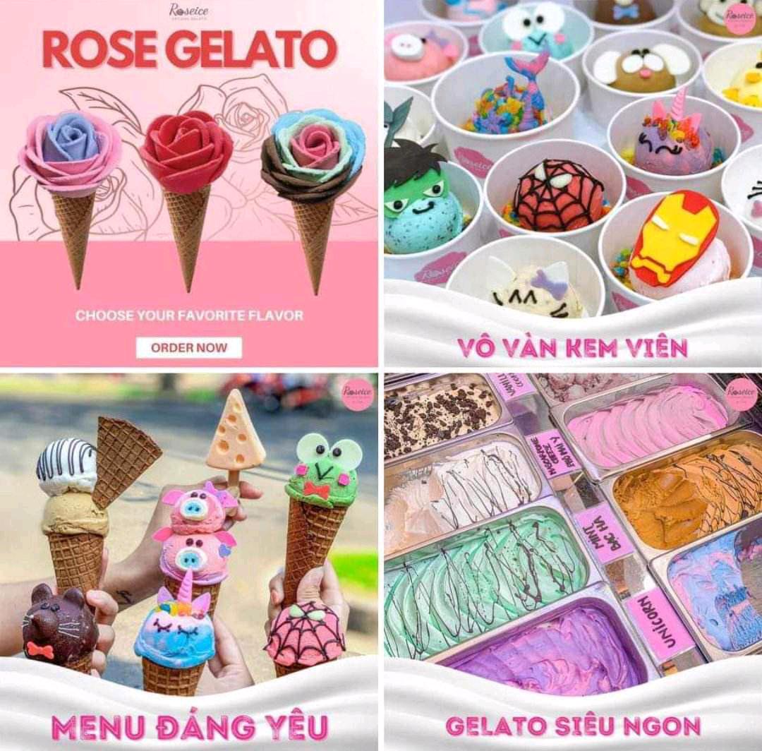 Roseice gelato ice cream nearby Saigon TPHCM Vietnam via Grab & momo 🌹🍦🍧🍨🍦#grab coupon code discount TALKOMI 
