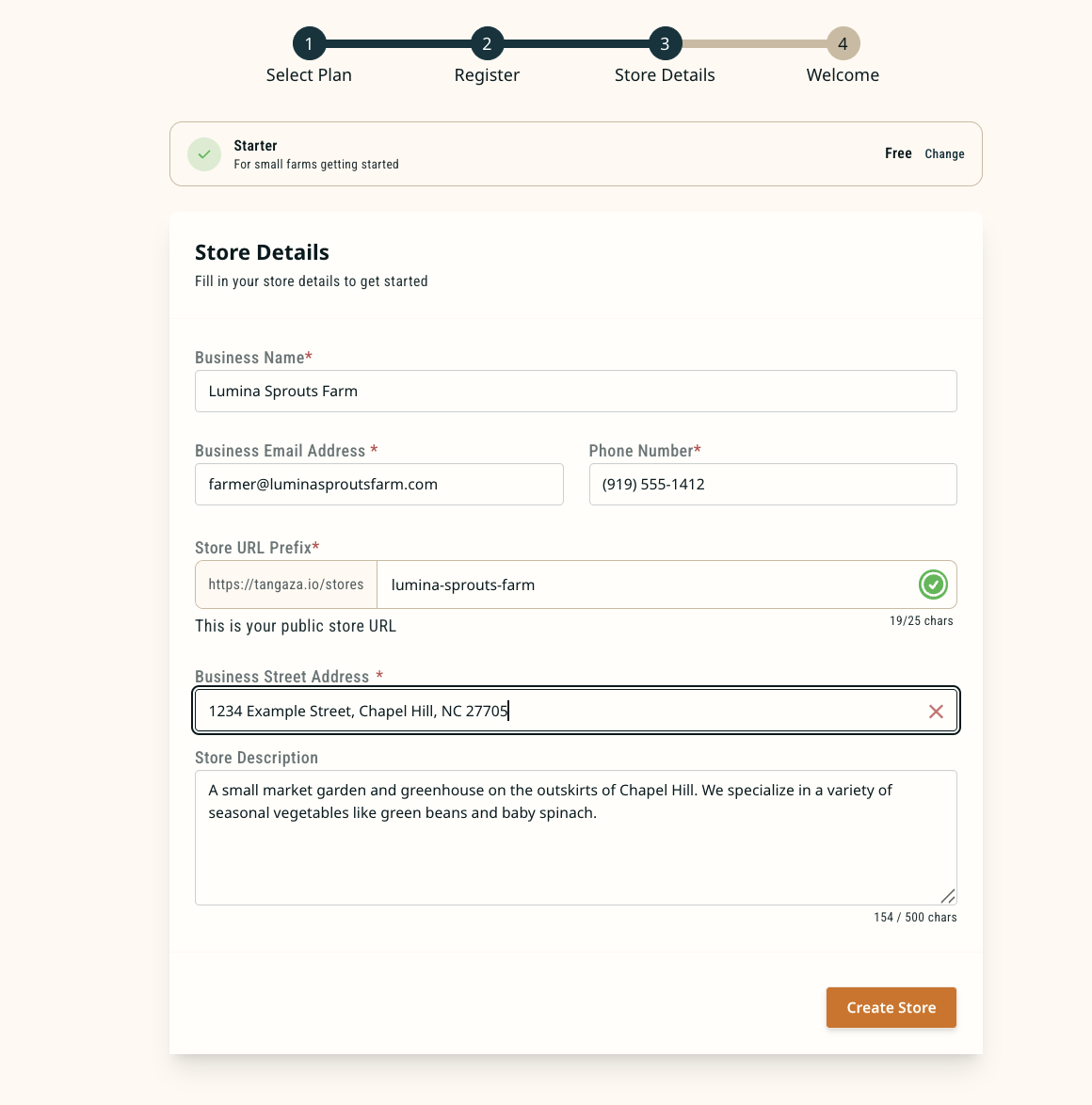 Store Profile form