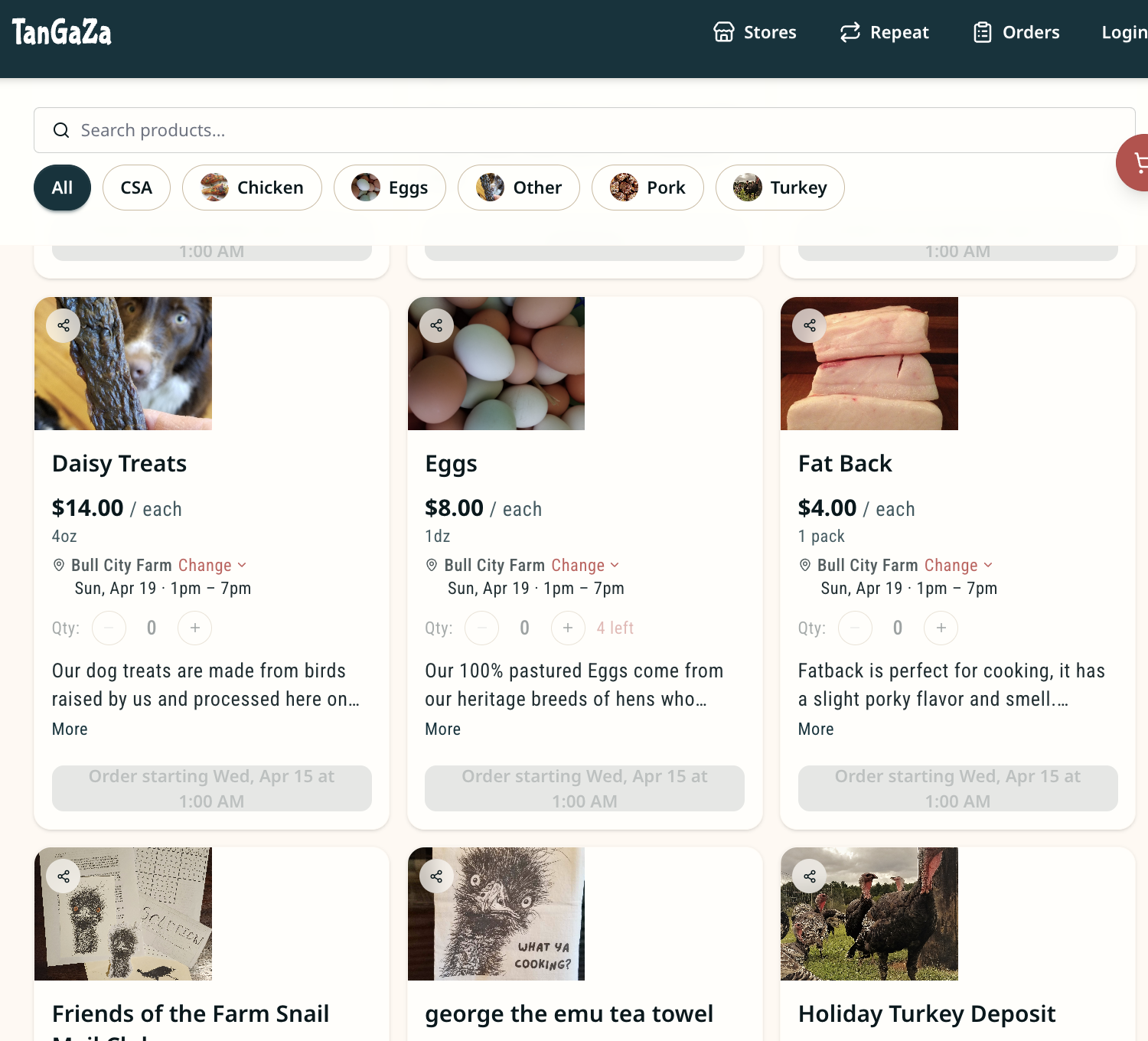 Screenshot of Bull City Farm Online Store