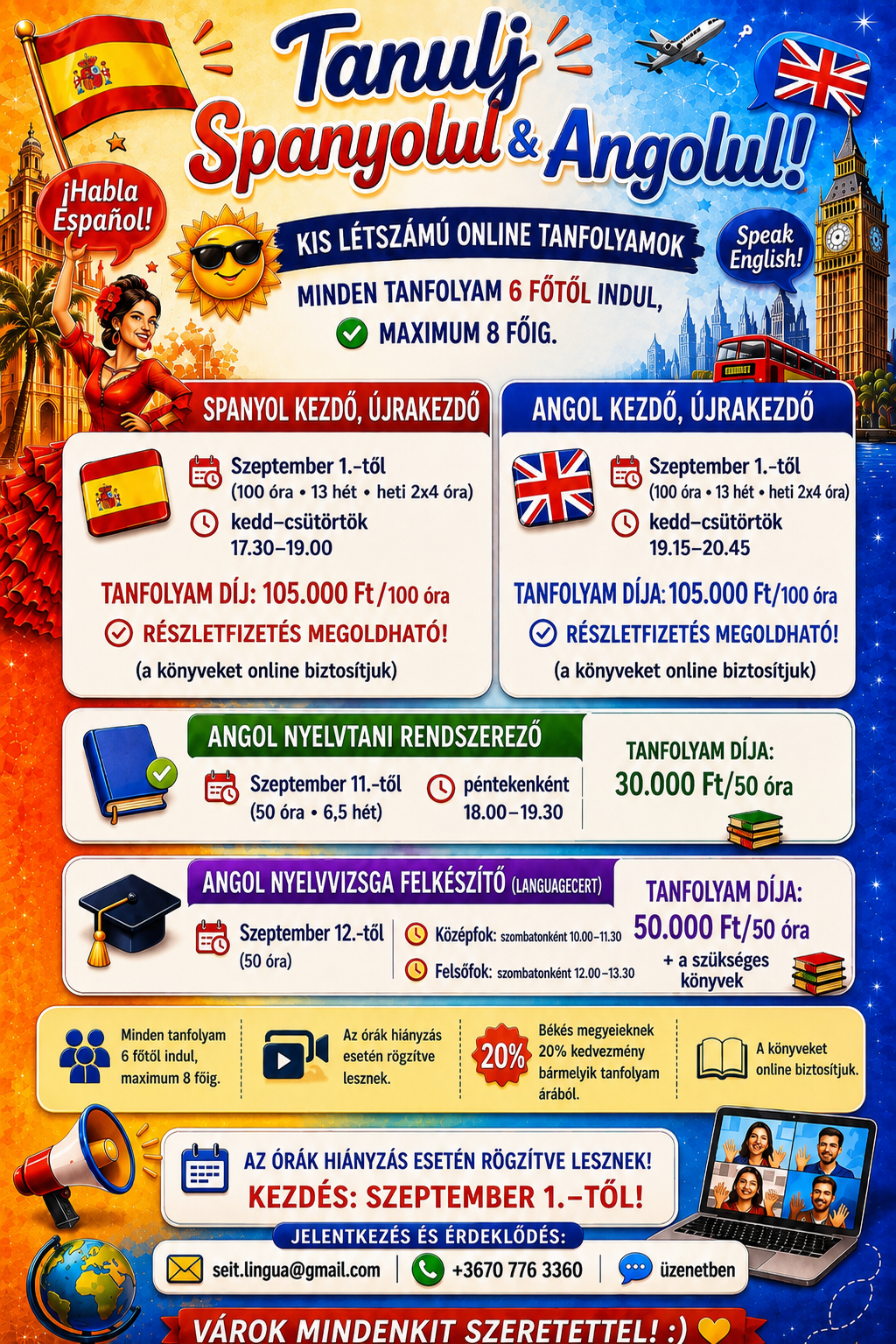 Szeptembertől angol és spanyol tanfolyamok indulnak!