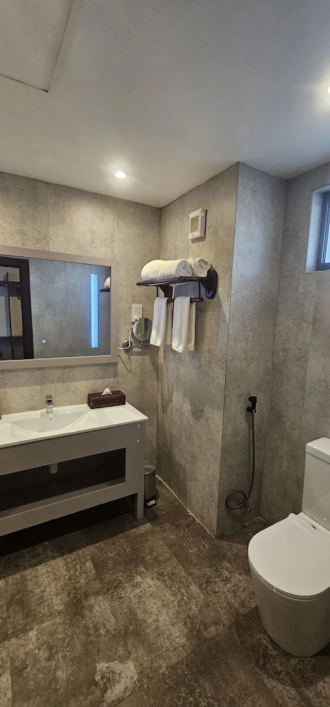 Contemporary bathroom with a sleek vanity and walk-in shower at Nungwi Beach Resort.