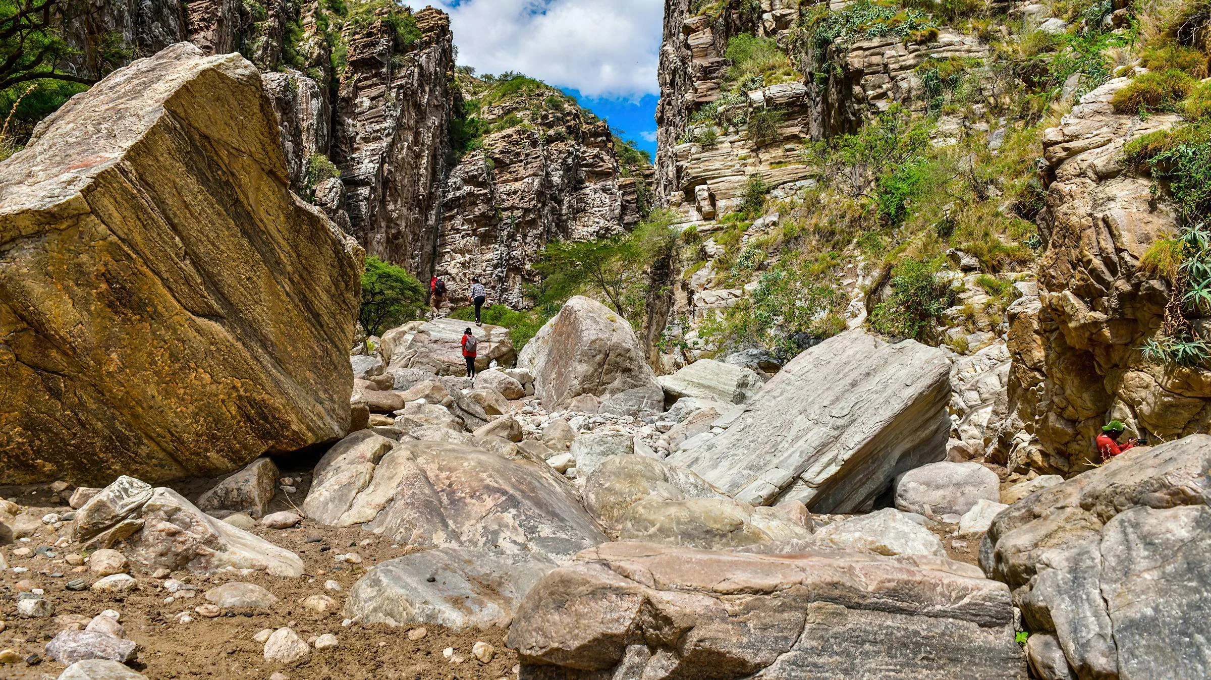 Rocky canyon terrain and large boulders at Olkarien Gorge in Ngorongoro Conservation Area, Tanzania.