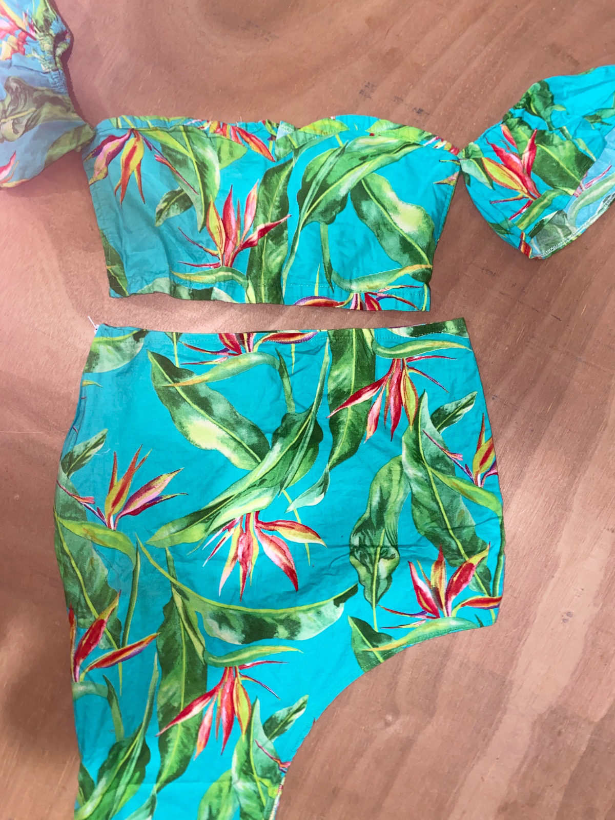 Ensemble jupe et crop top fleuri bleu turquoise photo 1
