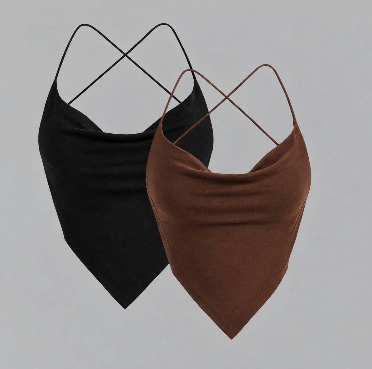 Top foulard dos nu noir et marron photo 1