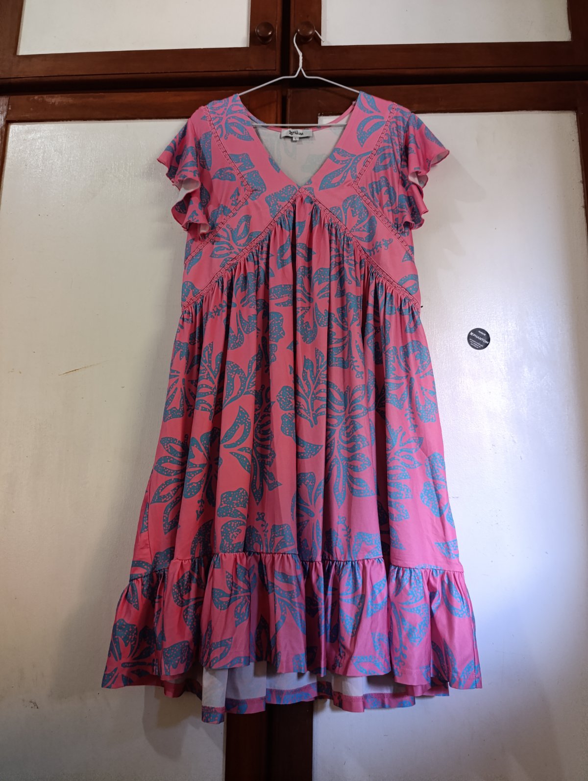 Robe longue fleurie rose et bleue style bohème photo 1