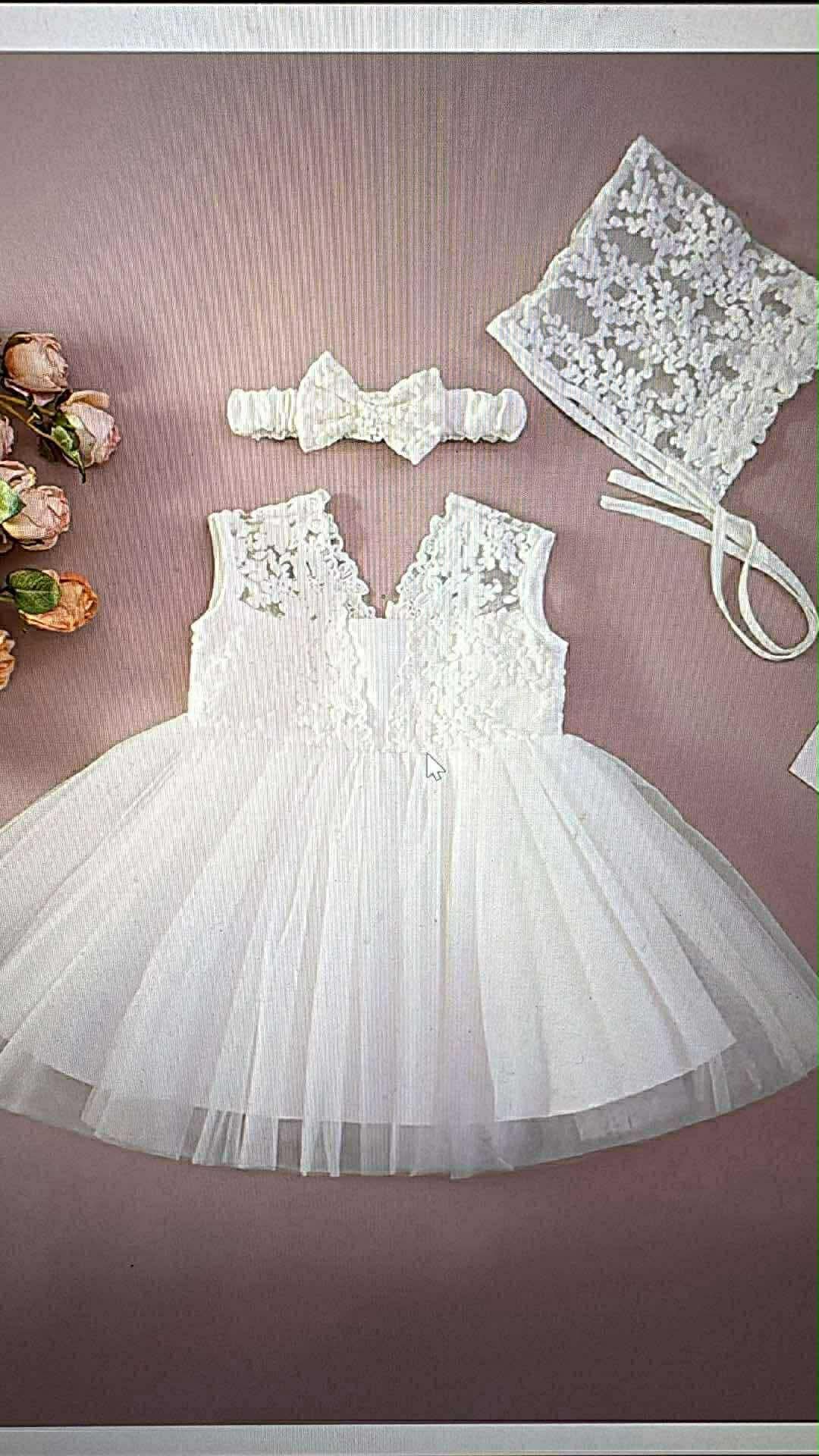 Robe de cérémonie bébé avec bandeau et bonnet assortis photo 1