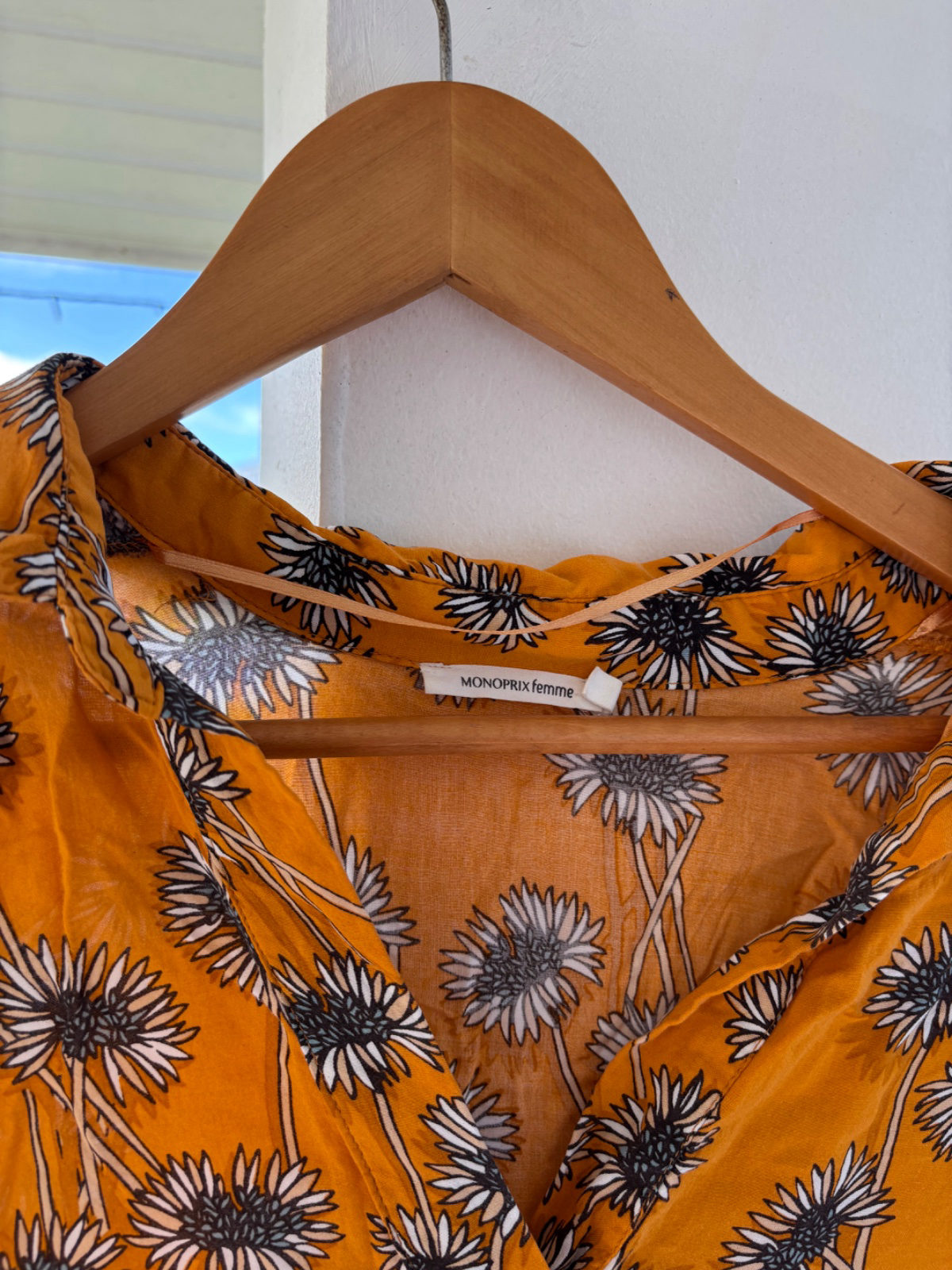 Robe chemise fleurie jaune moutarde photo 2
