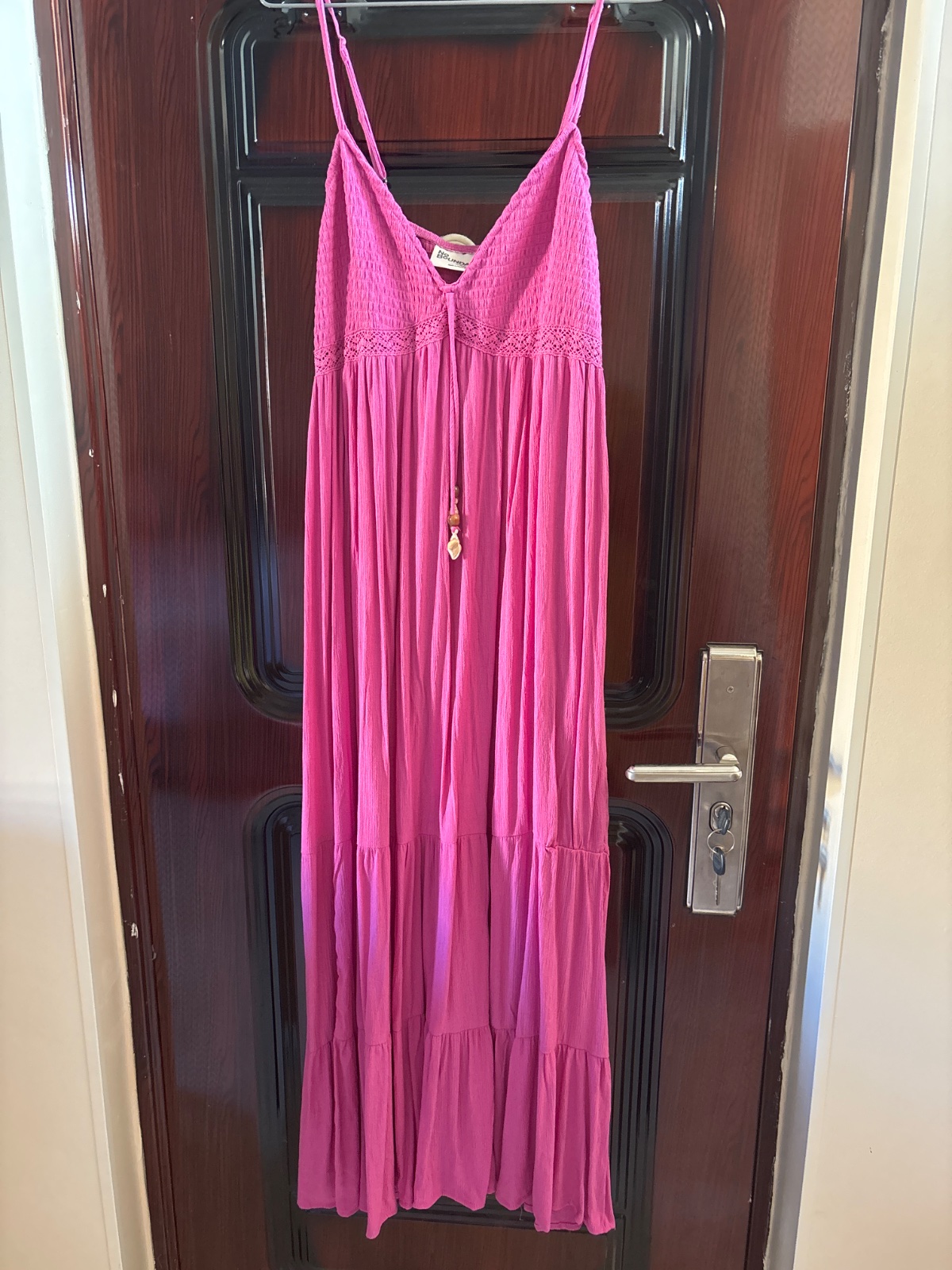 Robe longue fuchsia bohème à bretelles fines photo 1