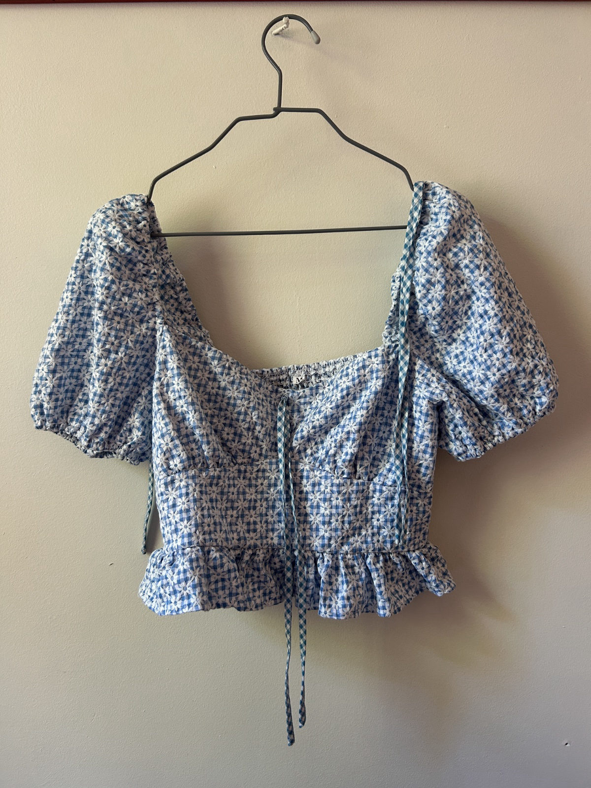 Top bleu à motifs vintage photo 1