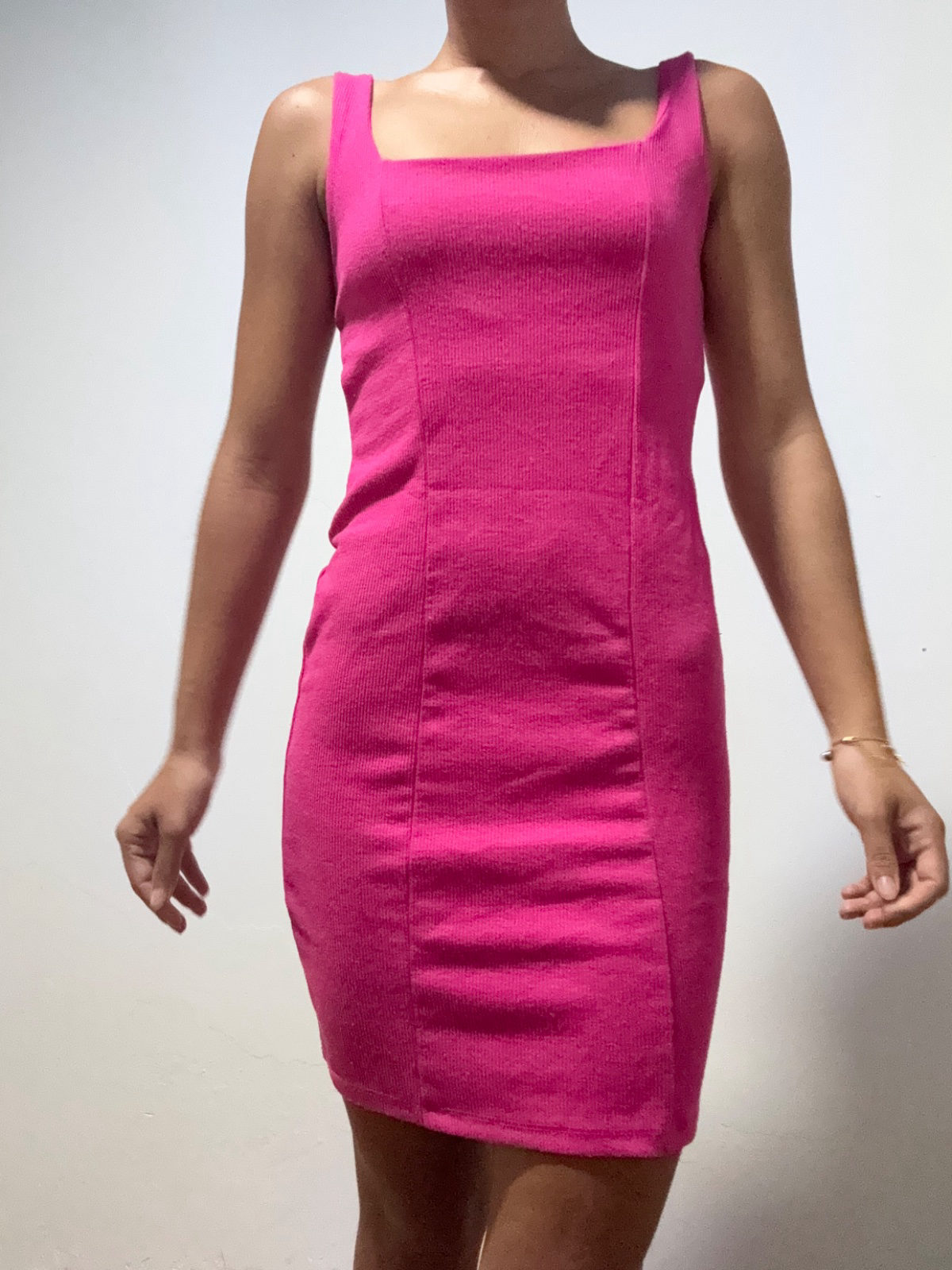 Robe moulante côtelée rose fuchsia photo 1