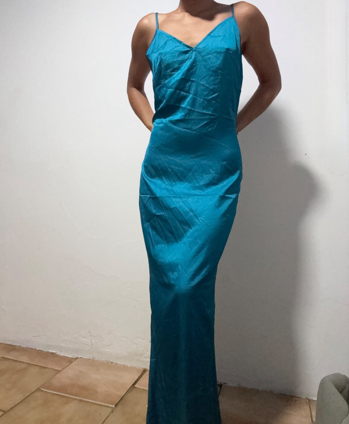 Robe longue satinée bleu lagon aimata photo 1