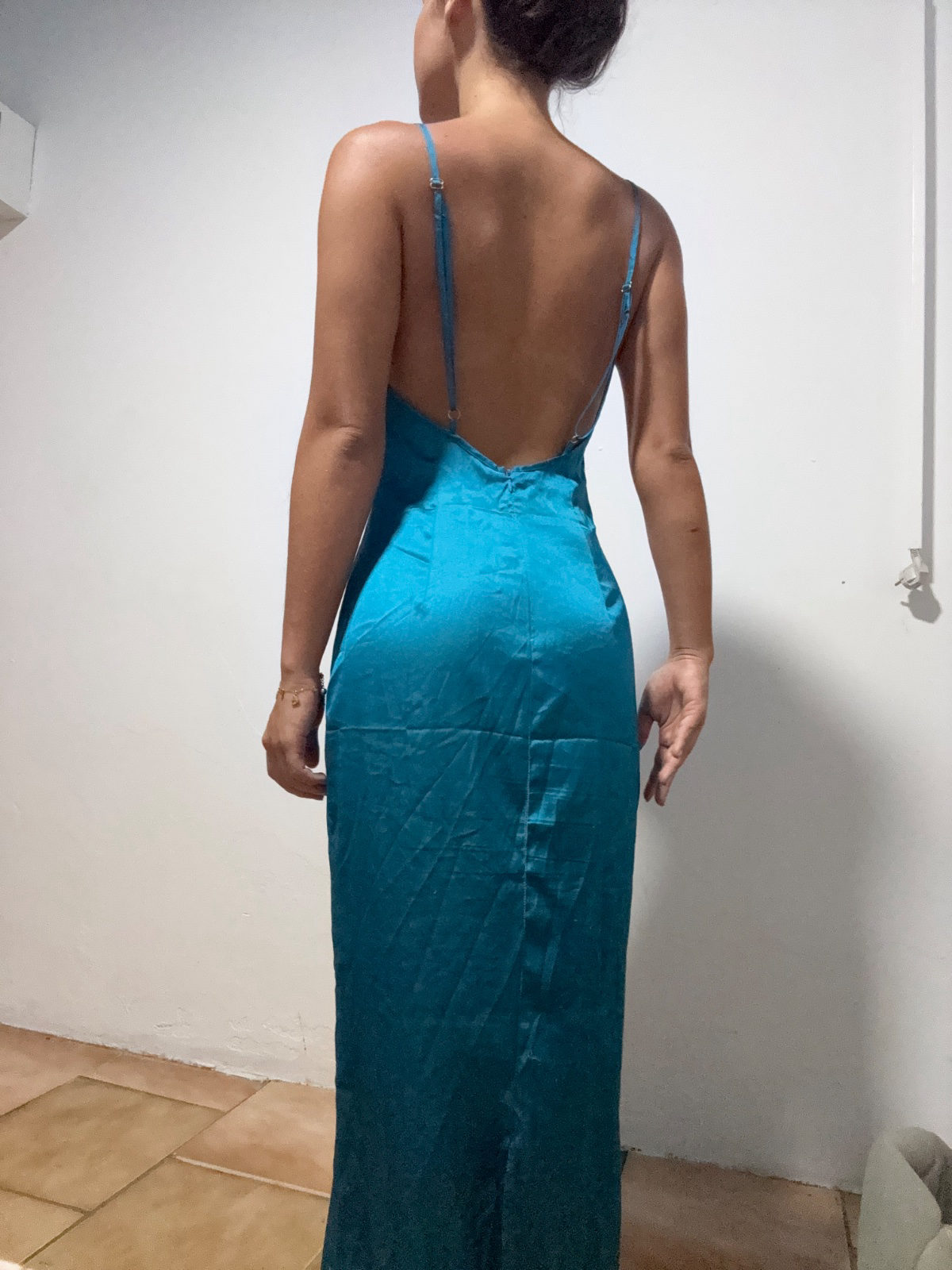 Robe longue satinée bleu lagon aimata photo 2