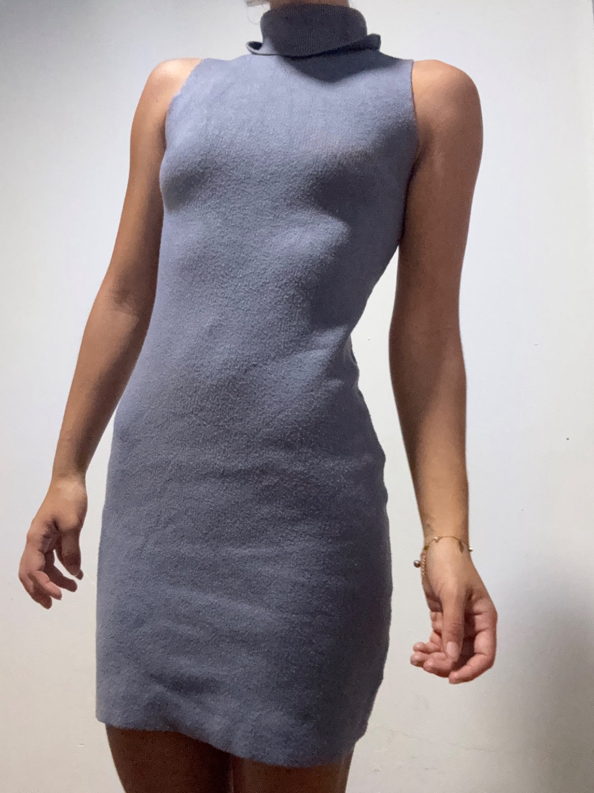 Robe pull sans manches col roulé - Bleu gris photo 1