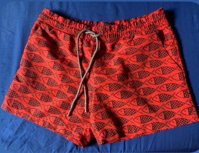 Short de bain rouge à motifs poissons photo 1