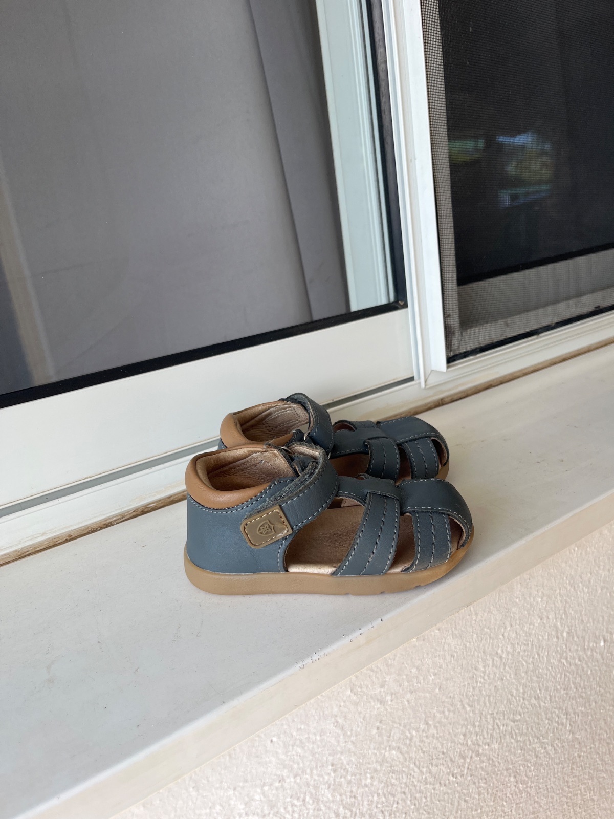 Sandales bébé Braver en cuir bleu et camel photo 1
