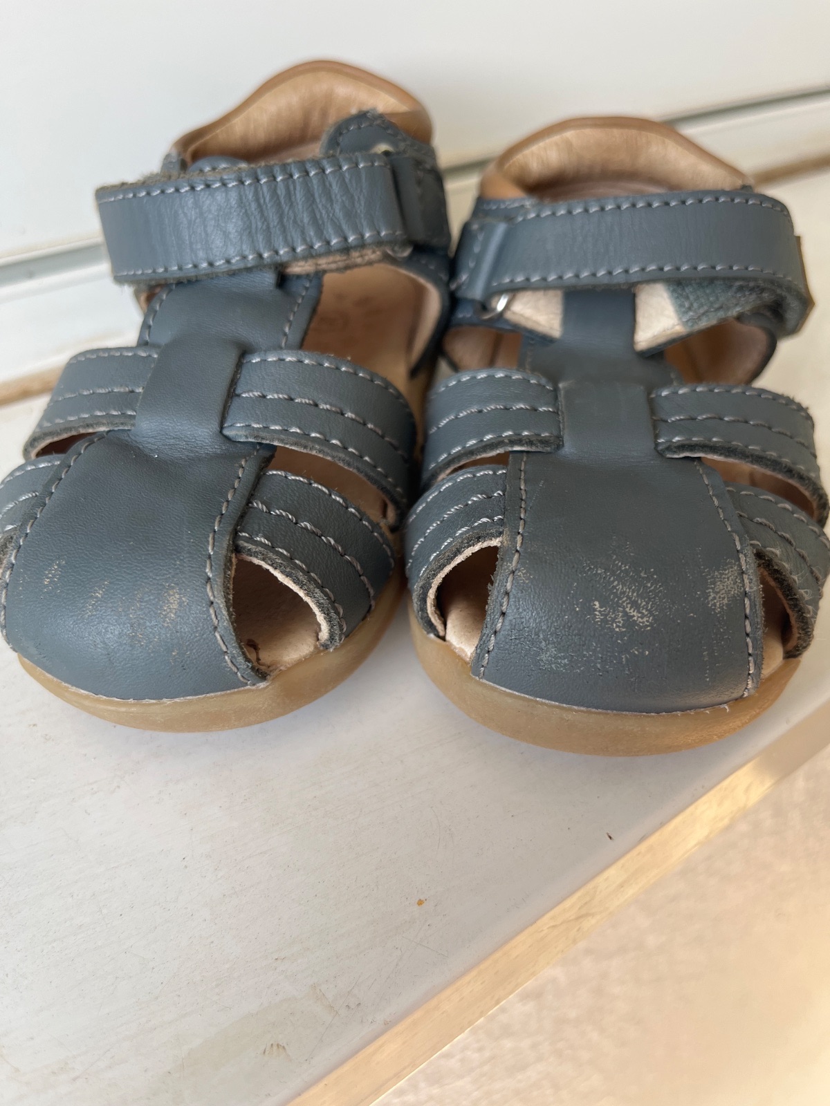 Sandales bébé Braver en cuir bleu et camel photo 2