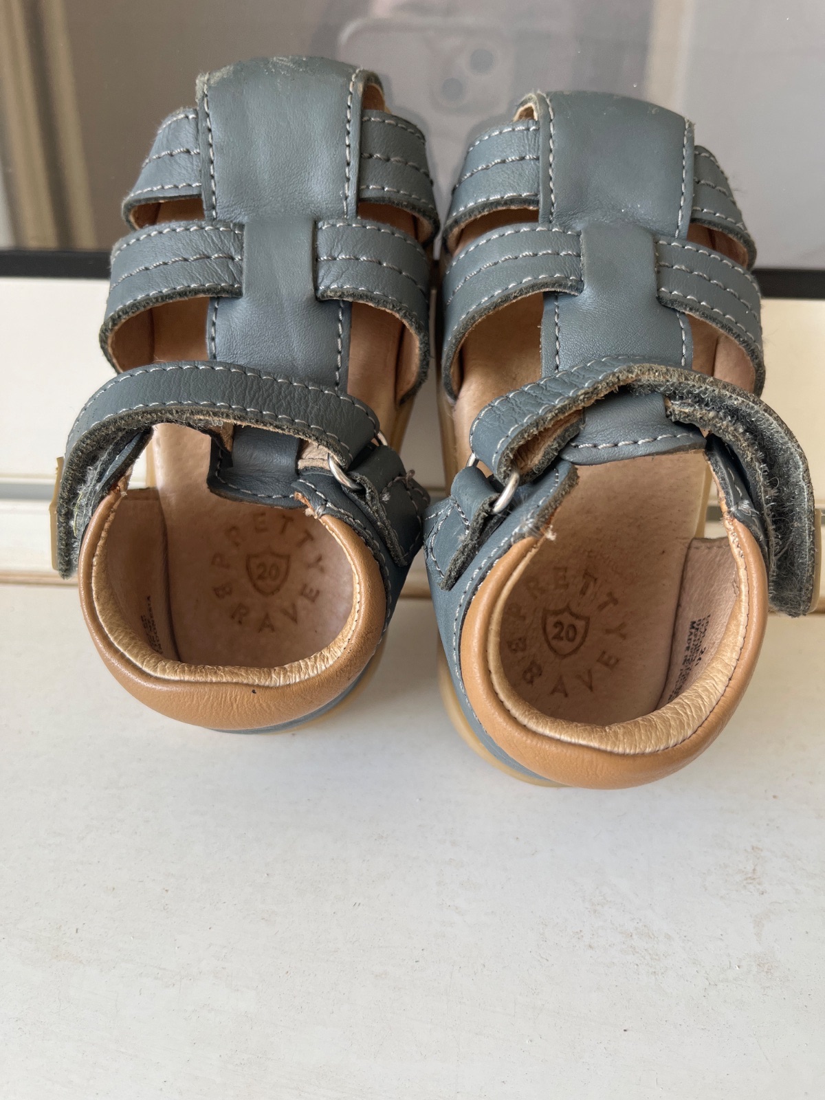 Sandales bébé Braver en cuir bleu et camel photo 4