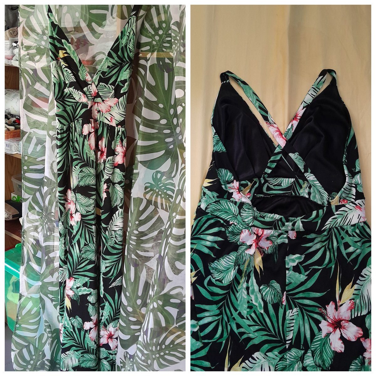 Robe longue tropicale dos nu (fente sur le côté) photo 1