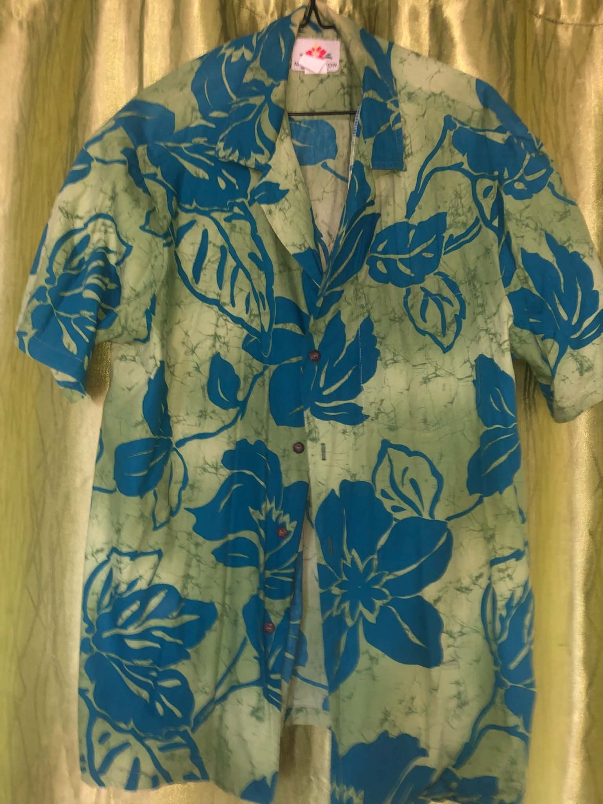 Chemise hawaïenne fleurie vert et bleu photo 1