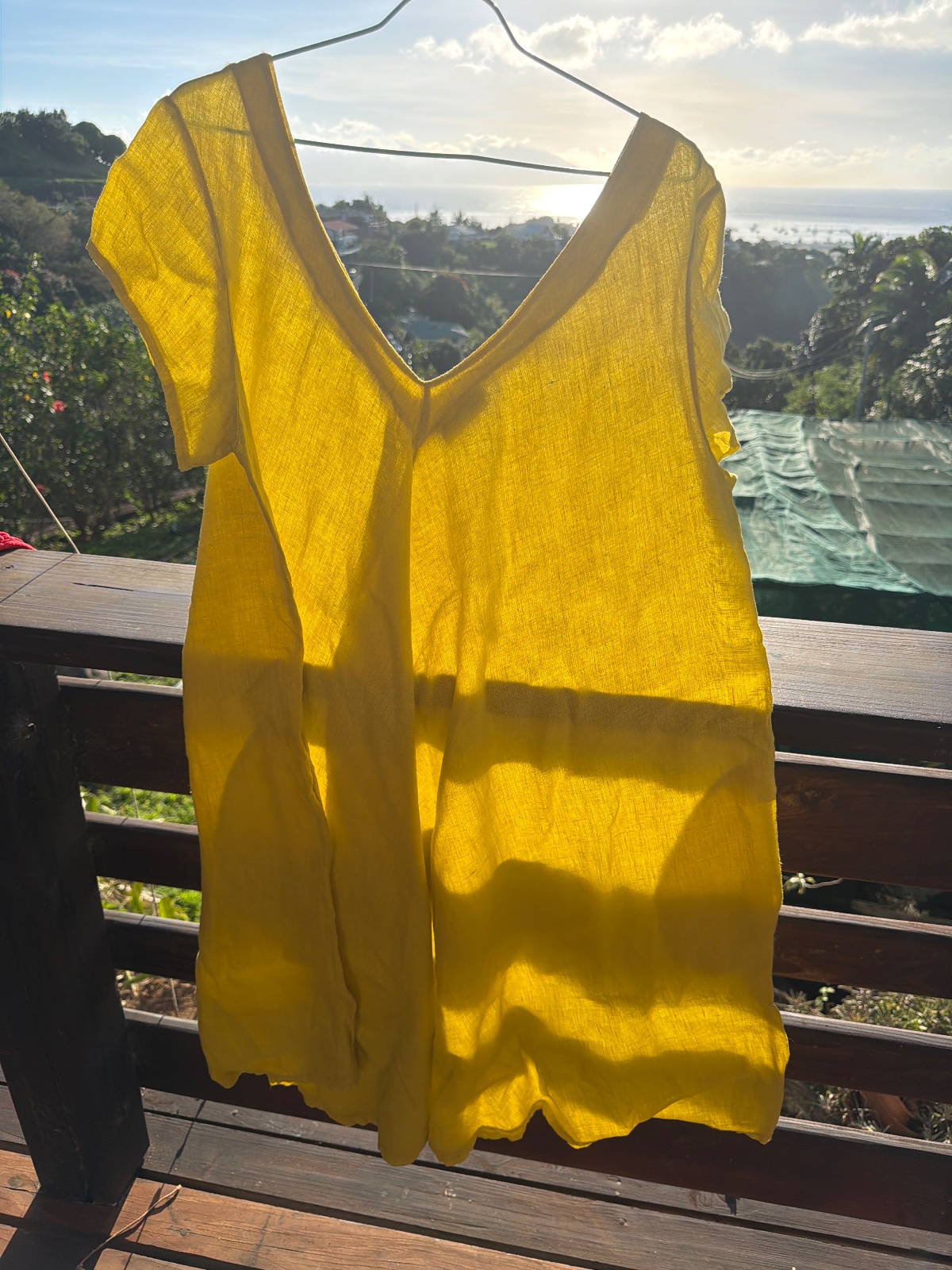 Robe verte en Lin avec poches photo 1