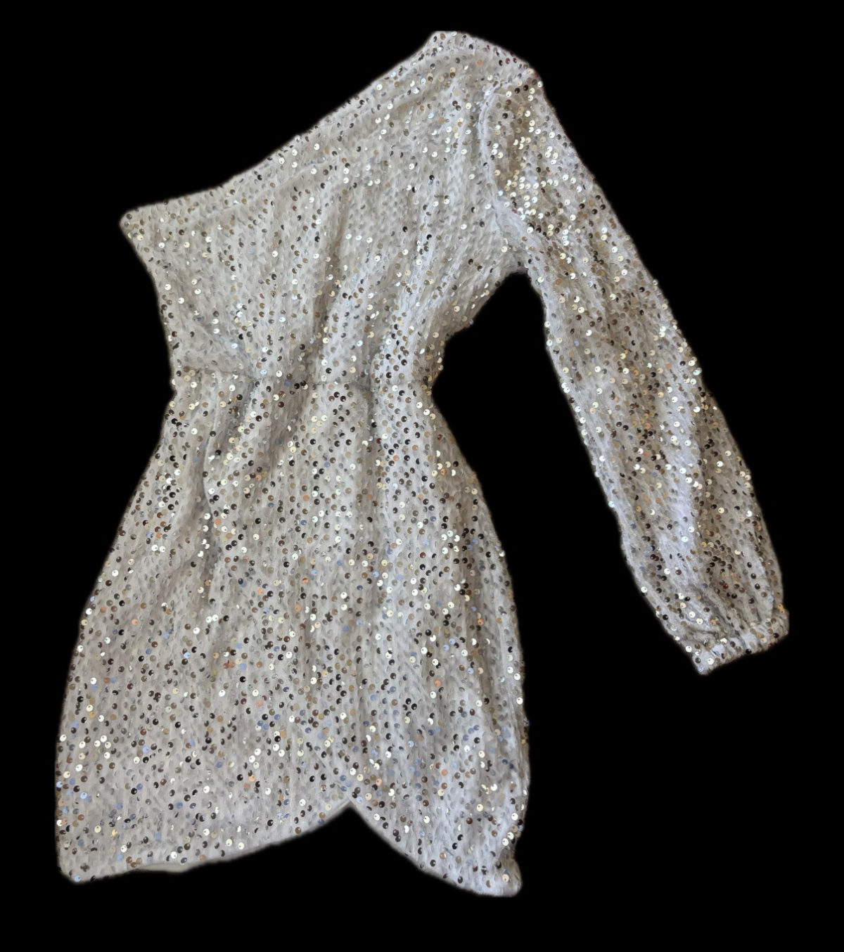 Robe de soirée asymétrique blanc argentés photo 1