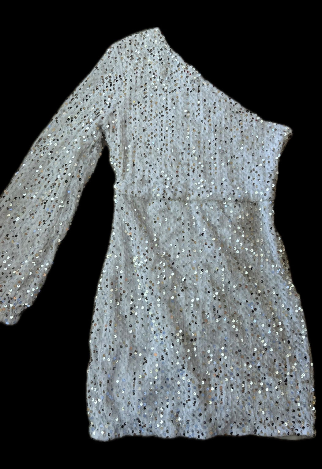 Robe de soirée asymétrique blanc argentés photo 2