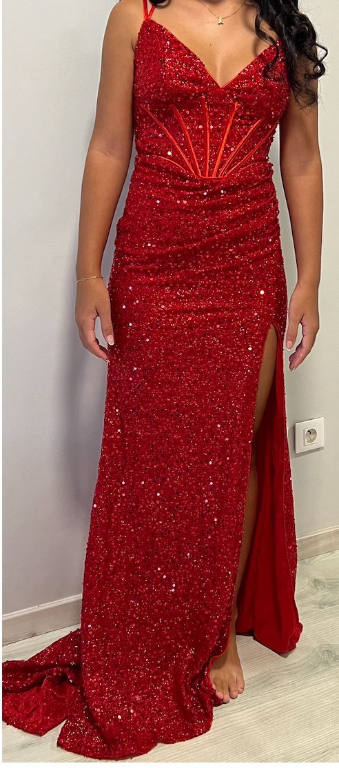 Robe de soirée rouge en strass Taille S photo 1