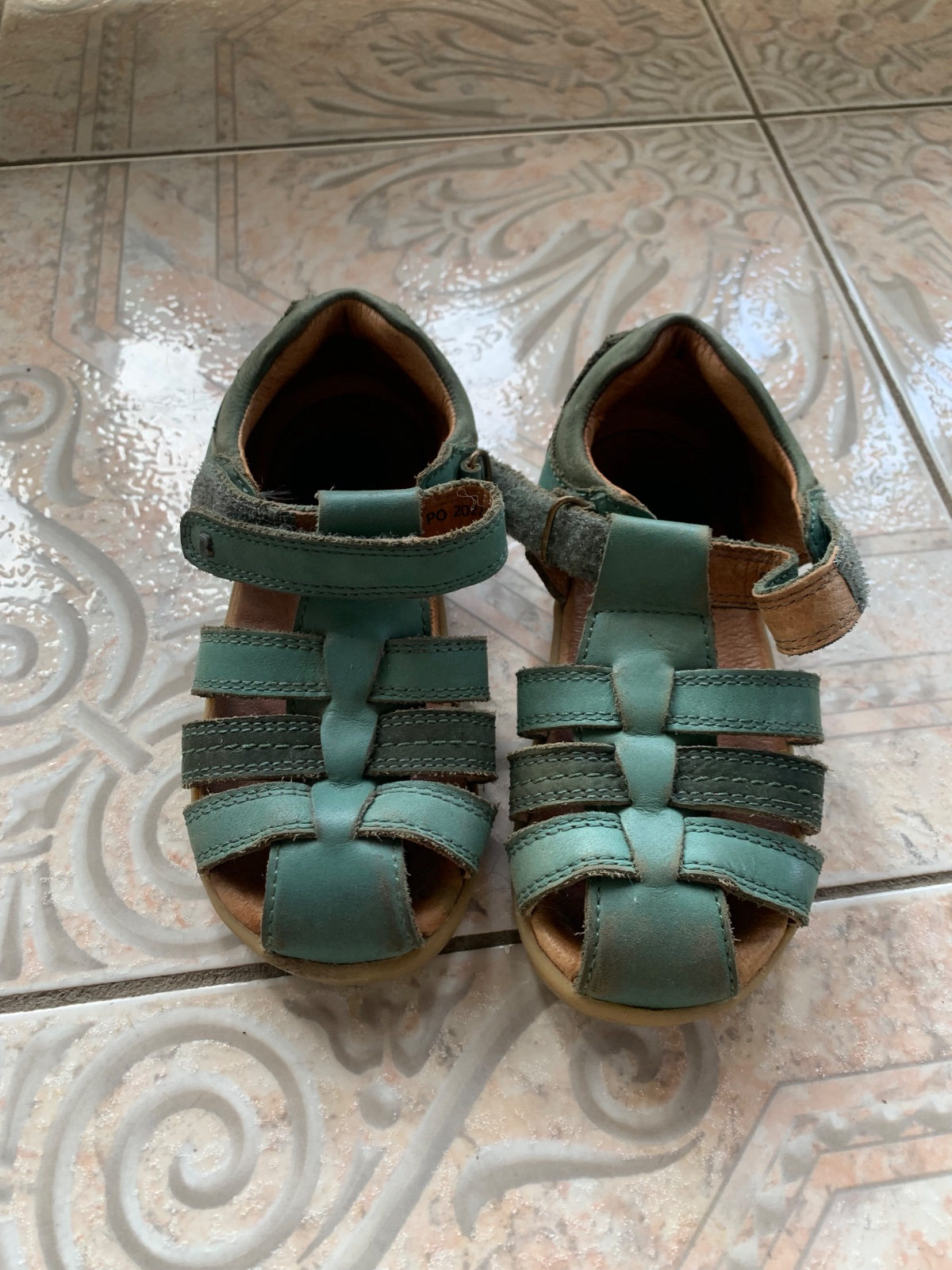 Sandales bébé en cuir bleu canard photo 2