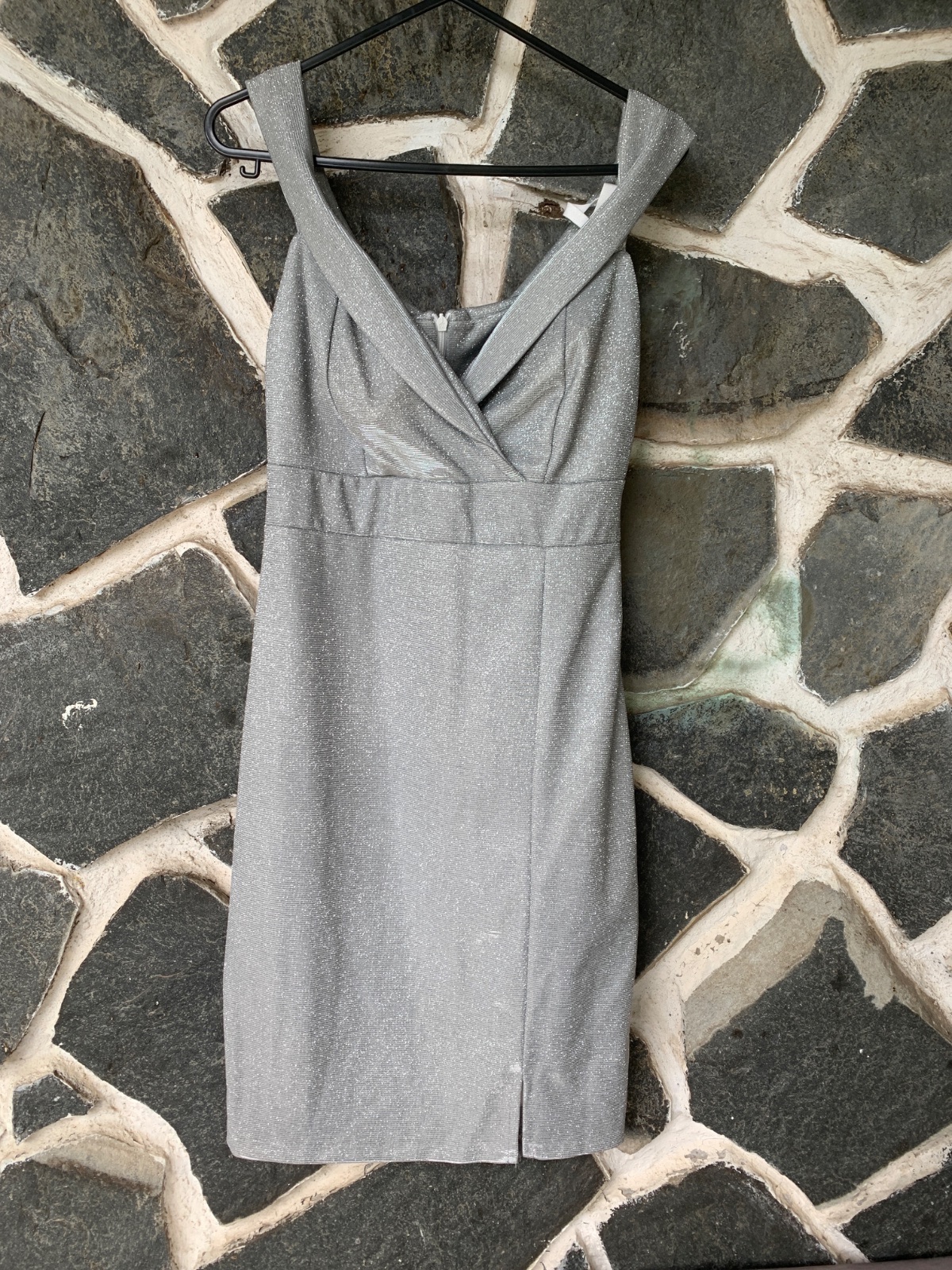 Robe de soirée scintillante gris argenté photo 1