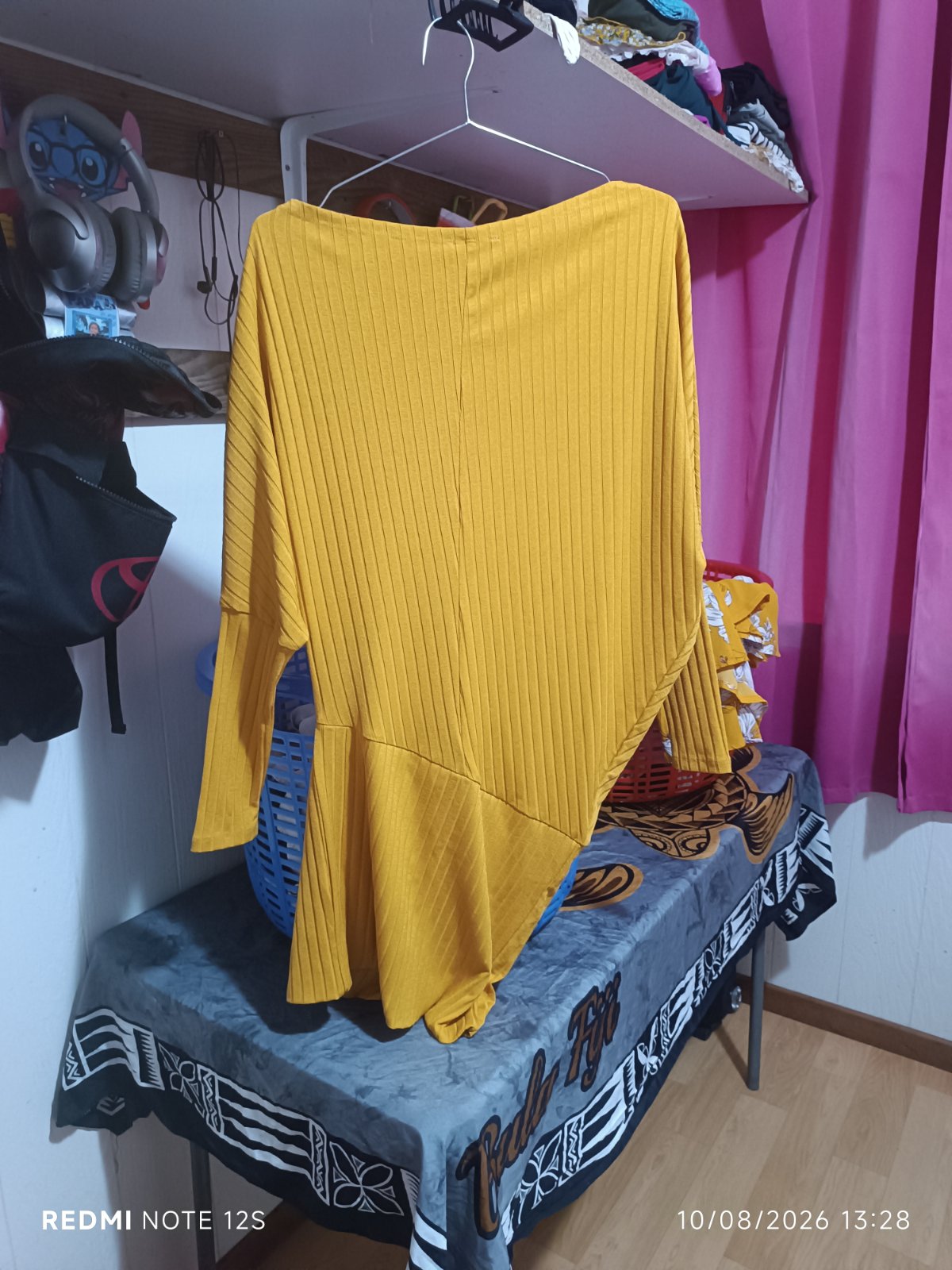 Top côtelé asymétrique jaune moutarde photo 2