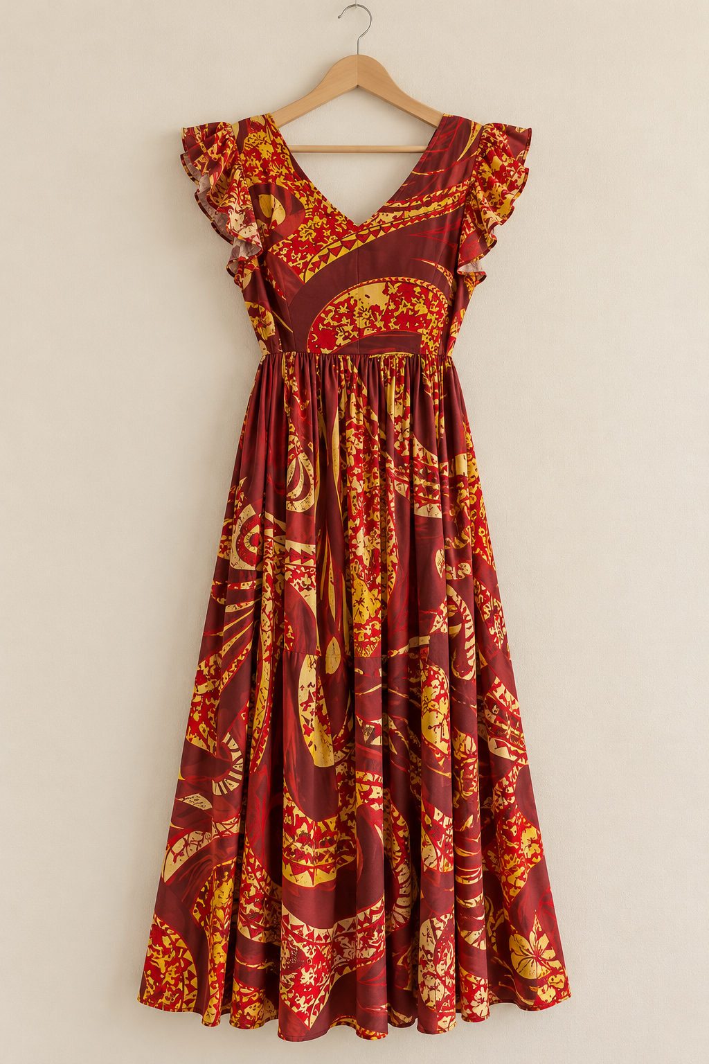 Robe marron à motifs rouges et jaunes à vendre photo 1