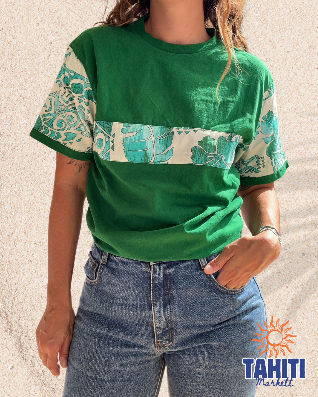 🌴 Tricot vert imprimé photo 1