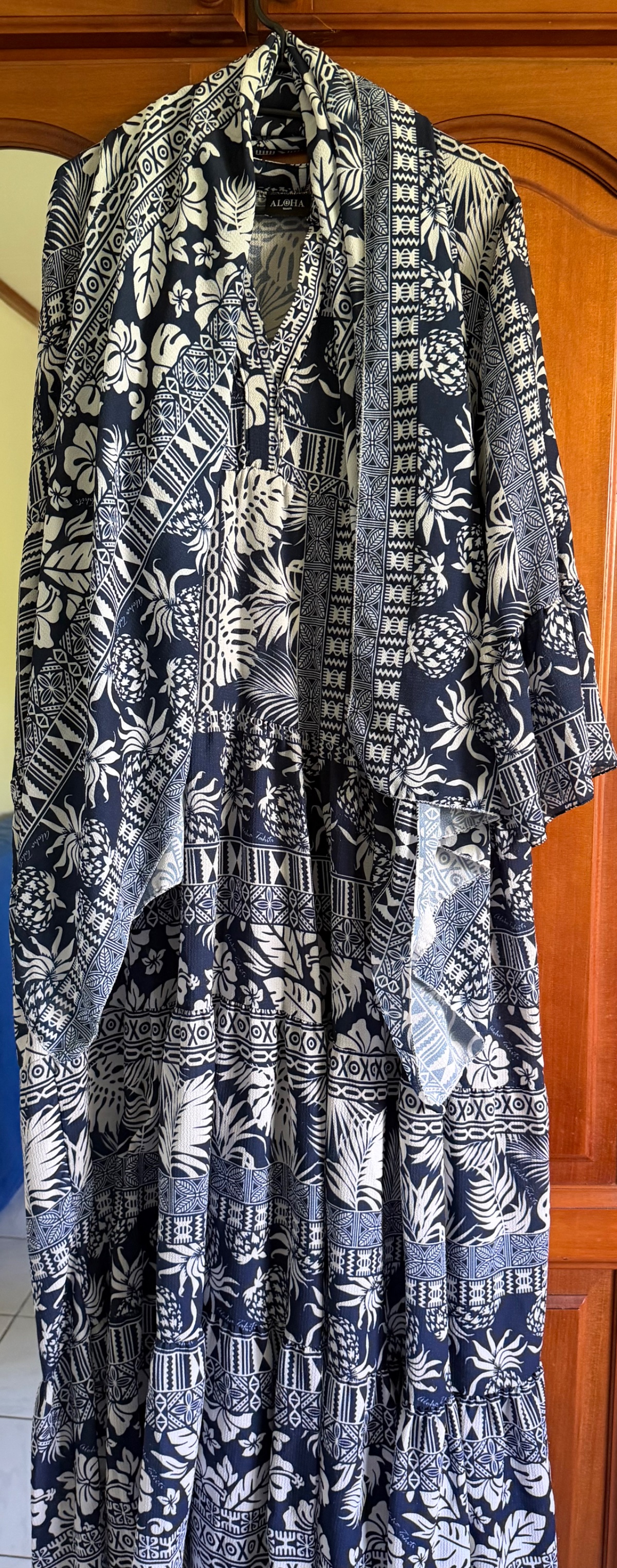 Robe longue ALOHA bleu marine-ananas photo 1