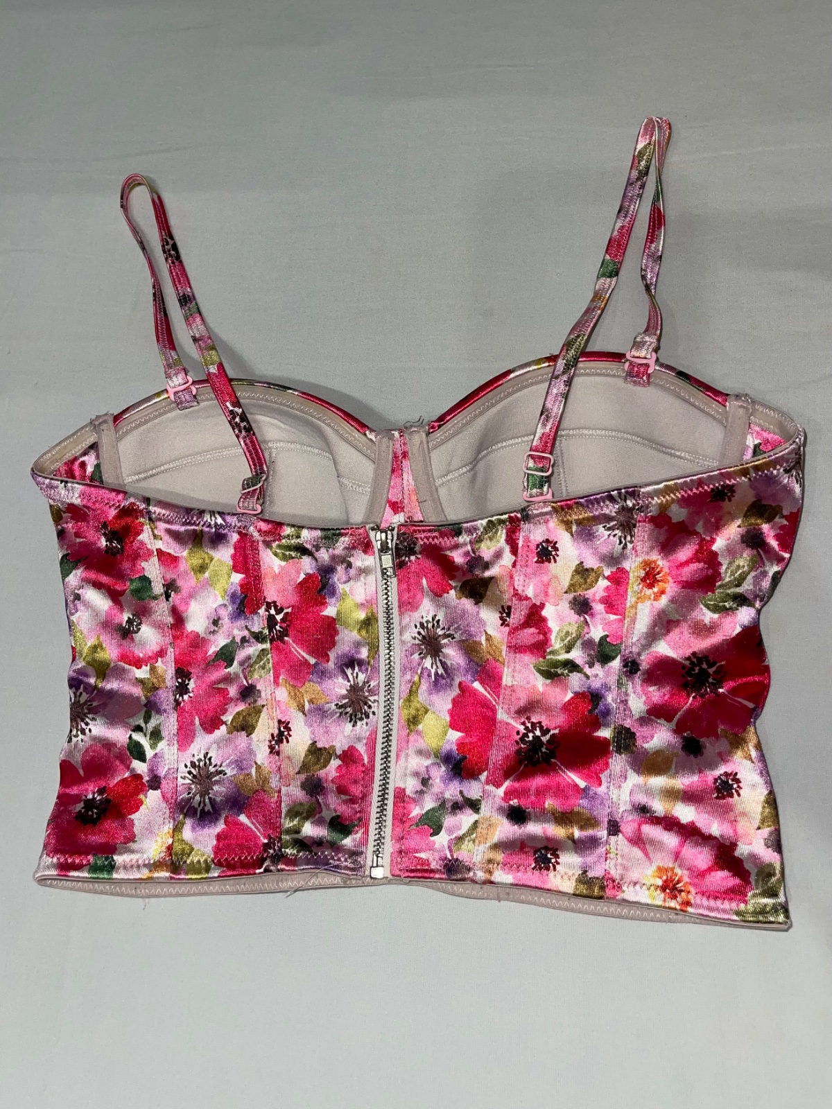 Top bustier fleuri rose et violet photo 2