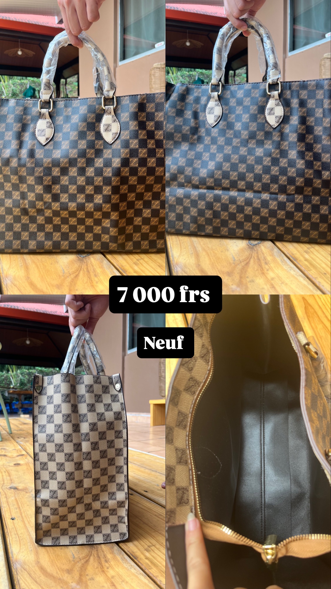 Sac cabas à motif damier marron et noir photo 1