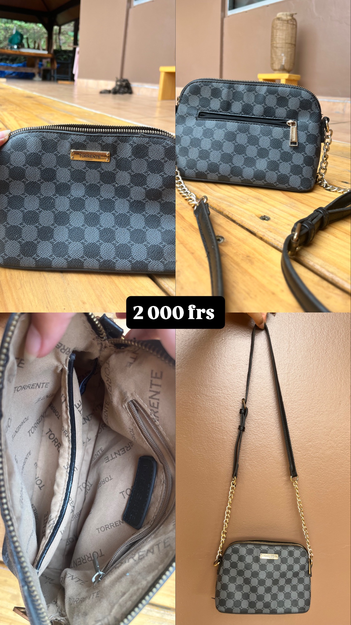 Sac cabas à motif damier marron et noir photo 5