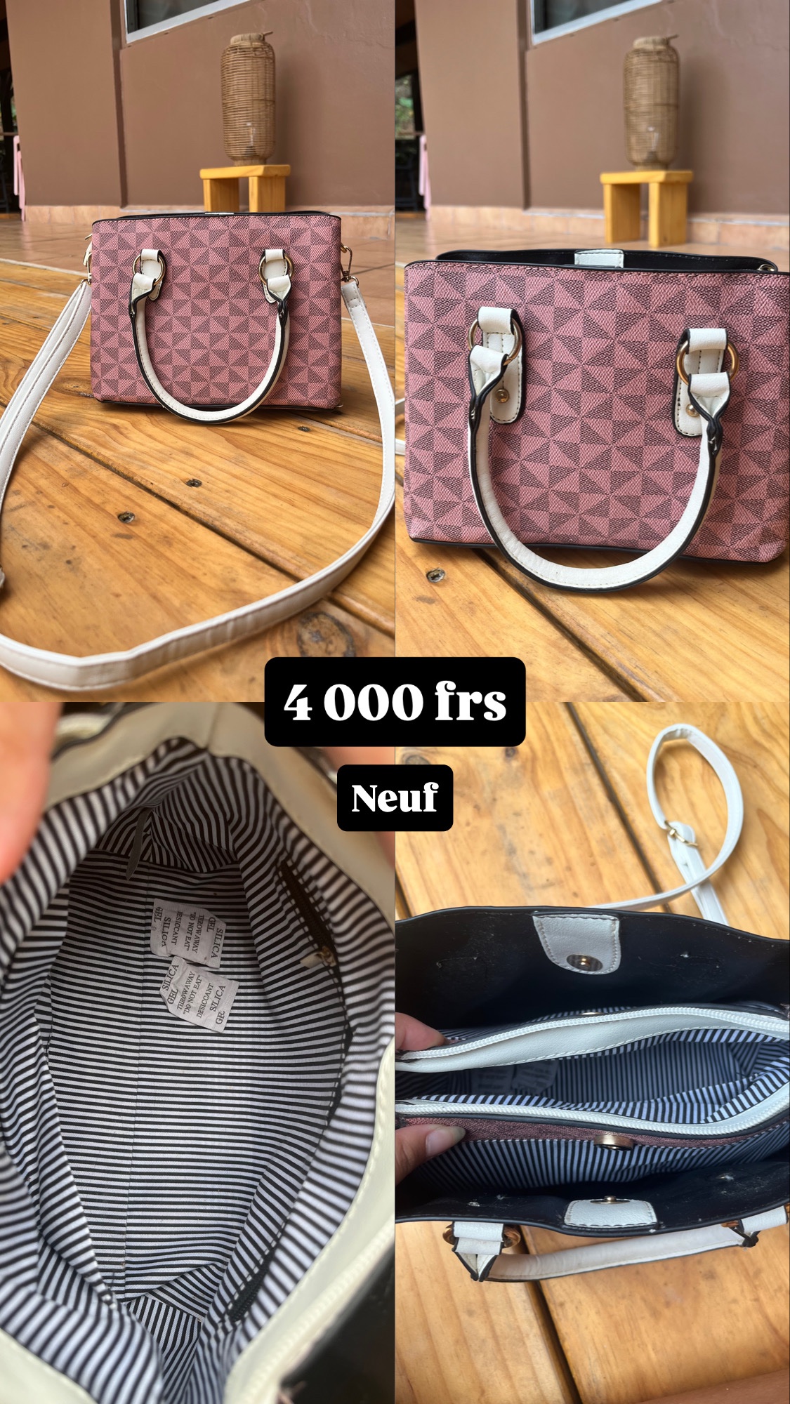 Sac cabas à motif damier et chaînes dorées photo 2