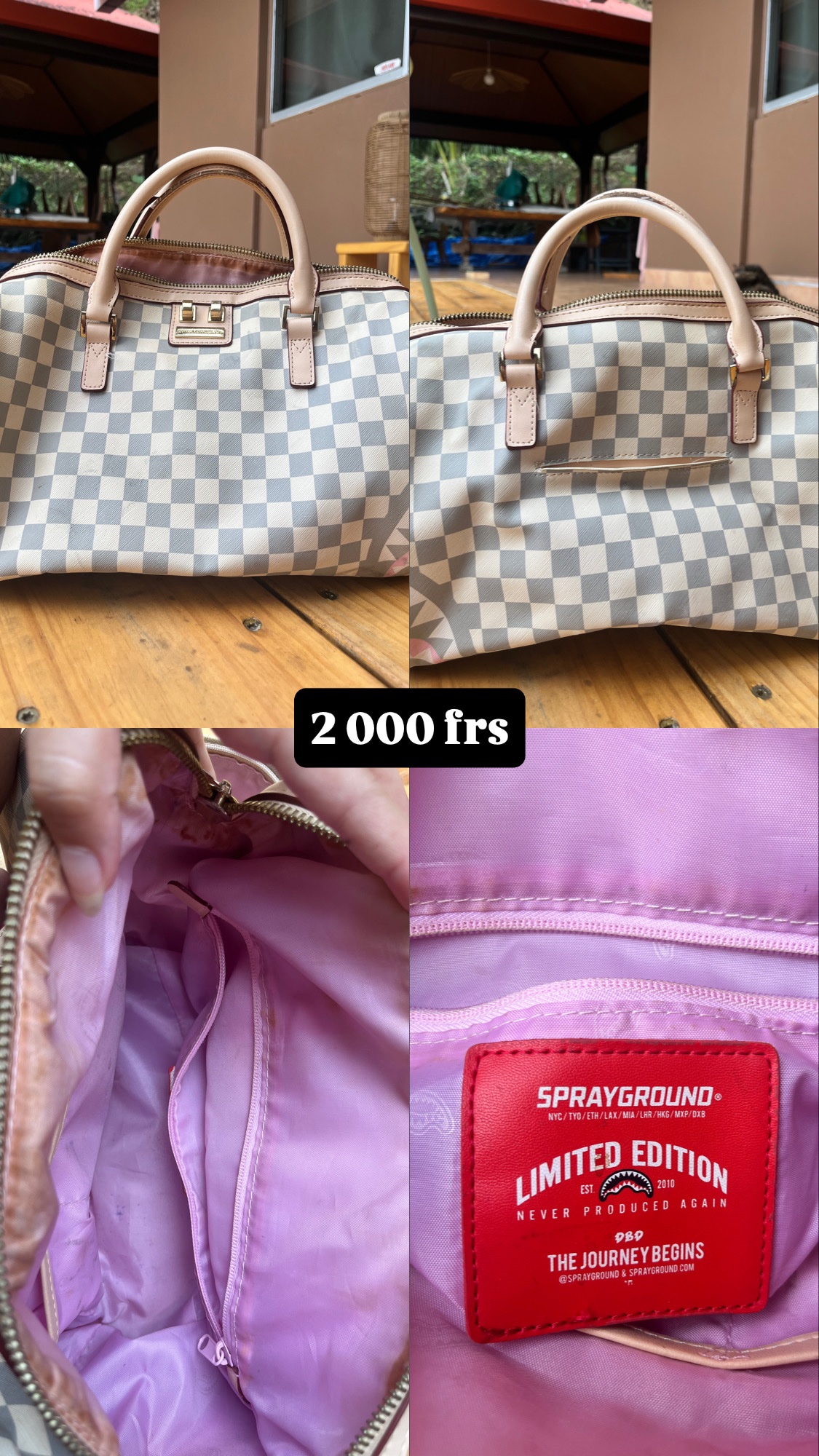 Sac cabas à motif damier et chaînes dorées photo 4