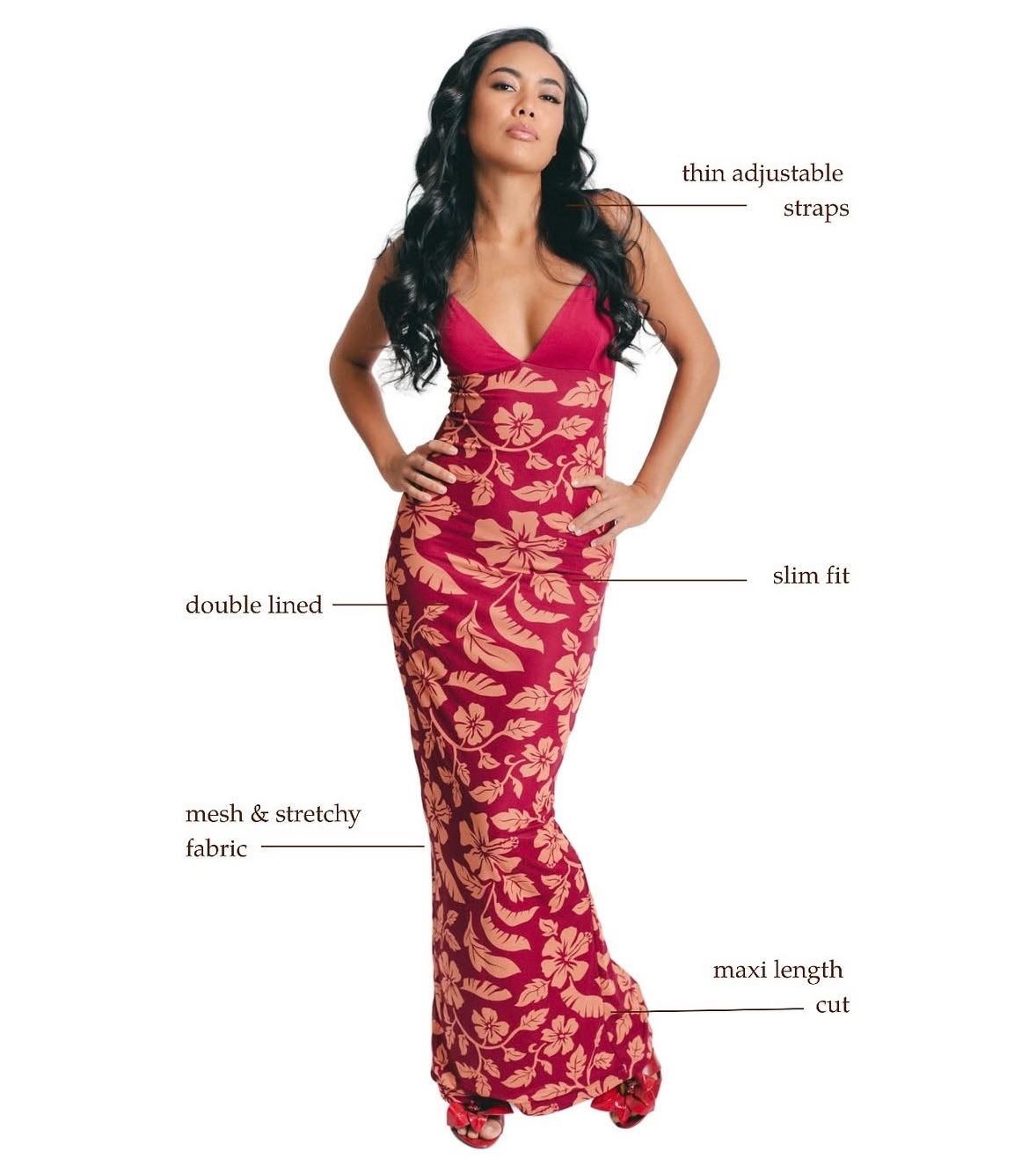 Robe moulante fleurie rouge et orange photo 4