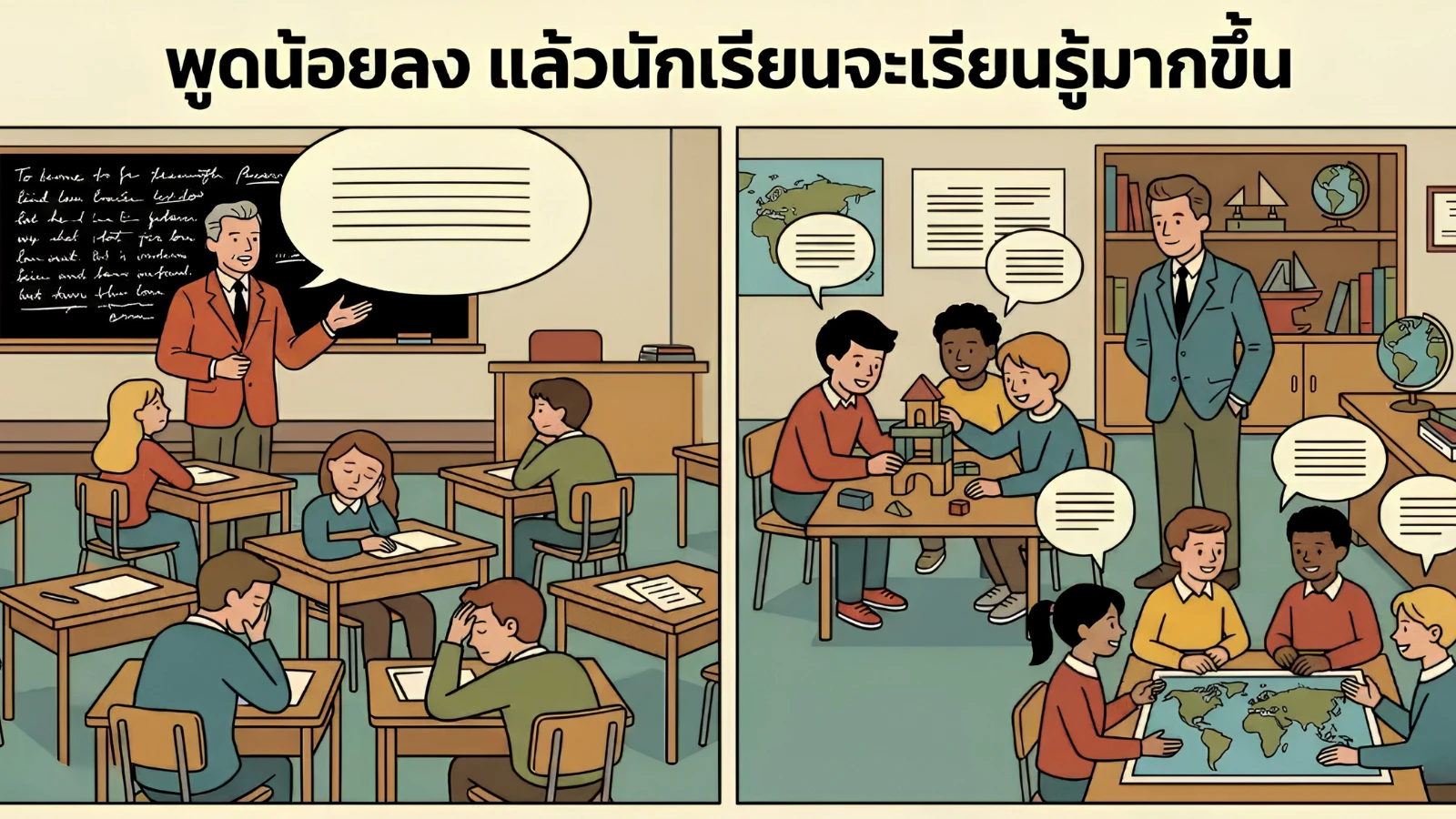 พูดน้อยลง แล้วนักเรียนจะเรียนรู้มากขึ้น